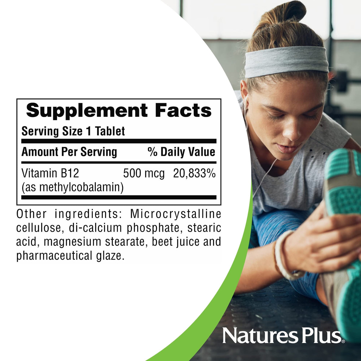 Nature's Plus فيتامين B12 (ميثيل كوبالامين) 500 مكجم – 90 قرص نباتي | يدعم كريات الدم الحمراء، معزز للطاقة، خالٍ من الغلوتين