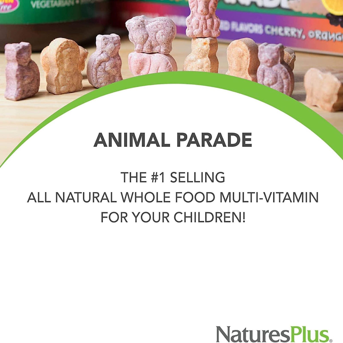 NaturesPlus Animal Parade Multivitamin Gummies - 90 قطعة، 30 حصة | الكرز والعنب والبرتقال