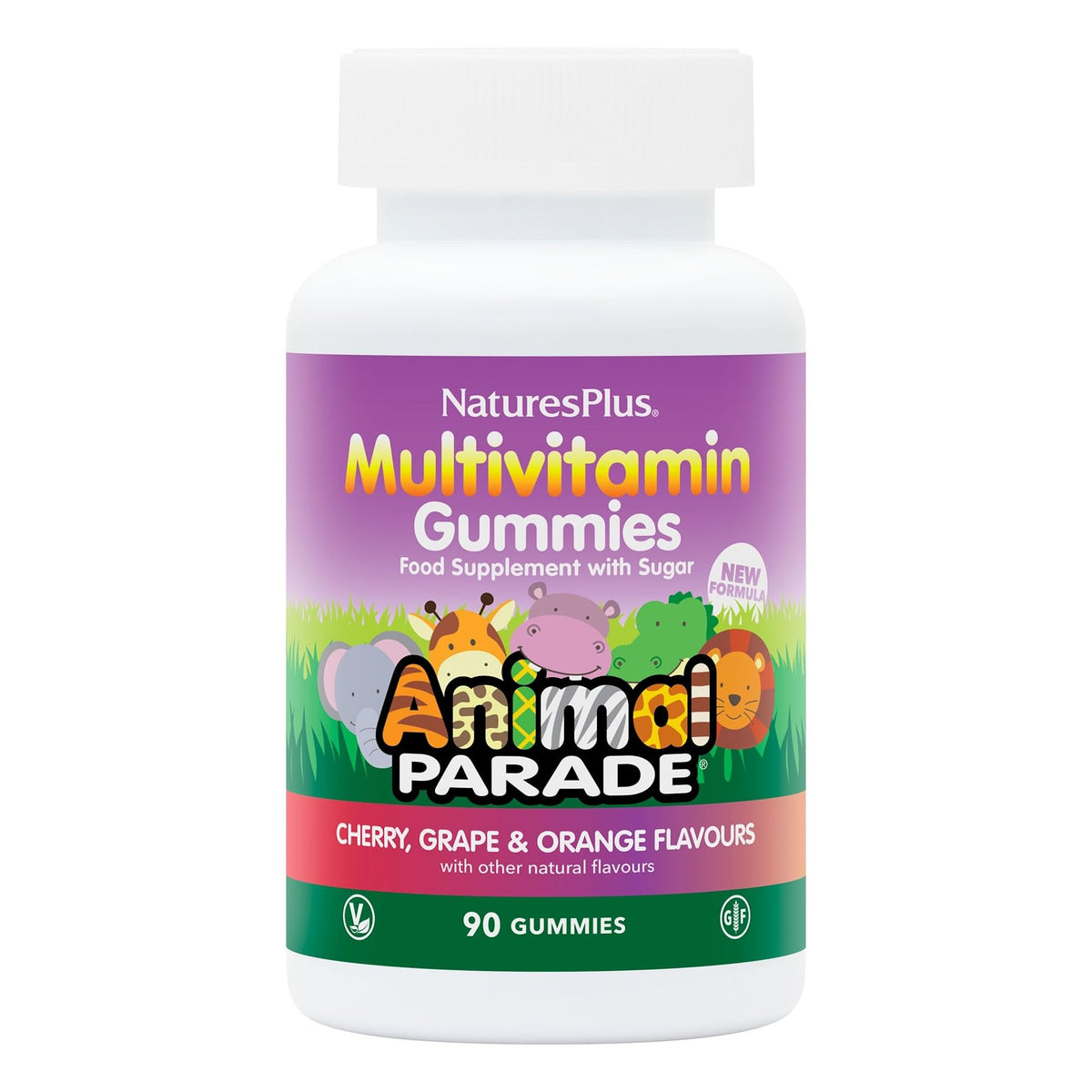 NaturesPlus Animal Parade Multivitamin Gummies - 90 قطعة، 30 حصة | الكرز والعنب والبرتقال