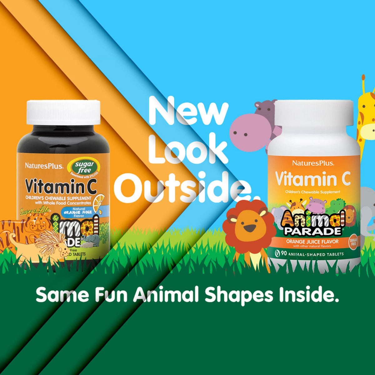 NaturesPlus Animal Parade Sugar-Free Vitamin C — 90 Chewables, Natural Orange Flavor, Immune Support, Gluten Free