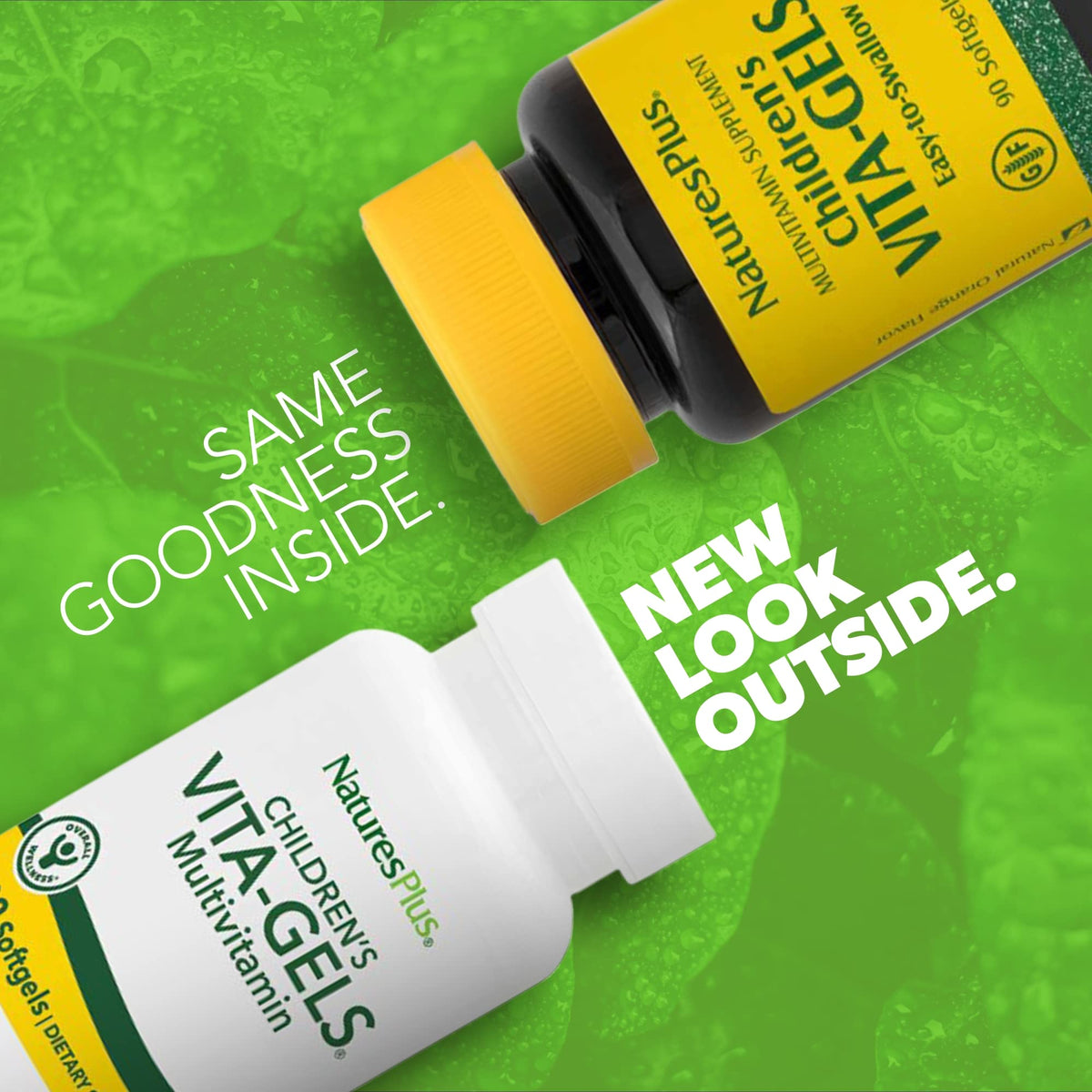 NaturesPlus فيتامينات متعددة للأطفال Vita-Gels – بنكهة البرتقال، خالية من الغلوتين، 180 جرعة (عبوتان)