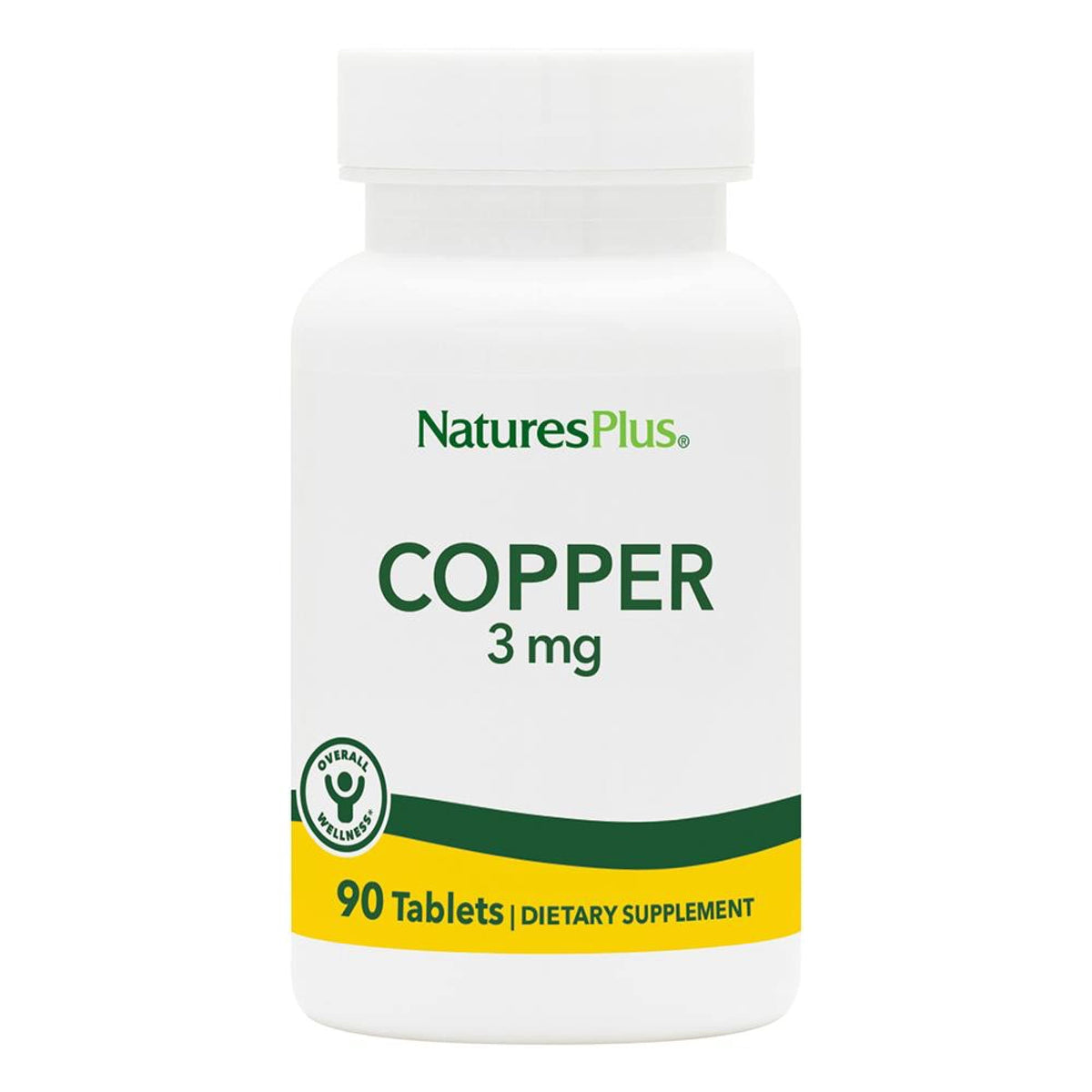 NaturesPlus نحاس 3 مجم - 90 قرص | يدعم الصحة العامة، خالٍ من الغلوتين