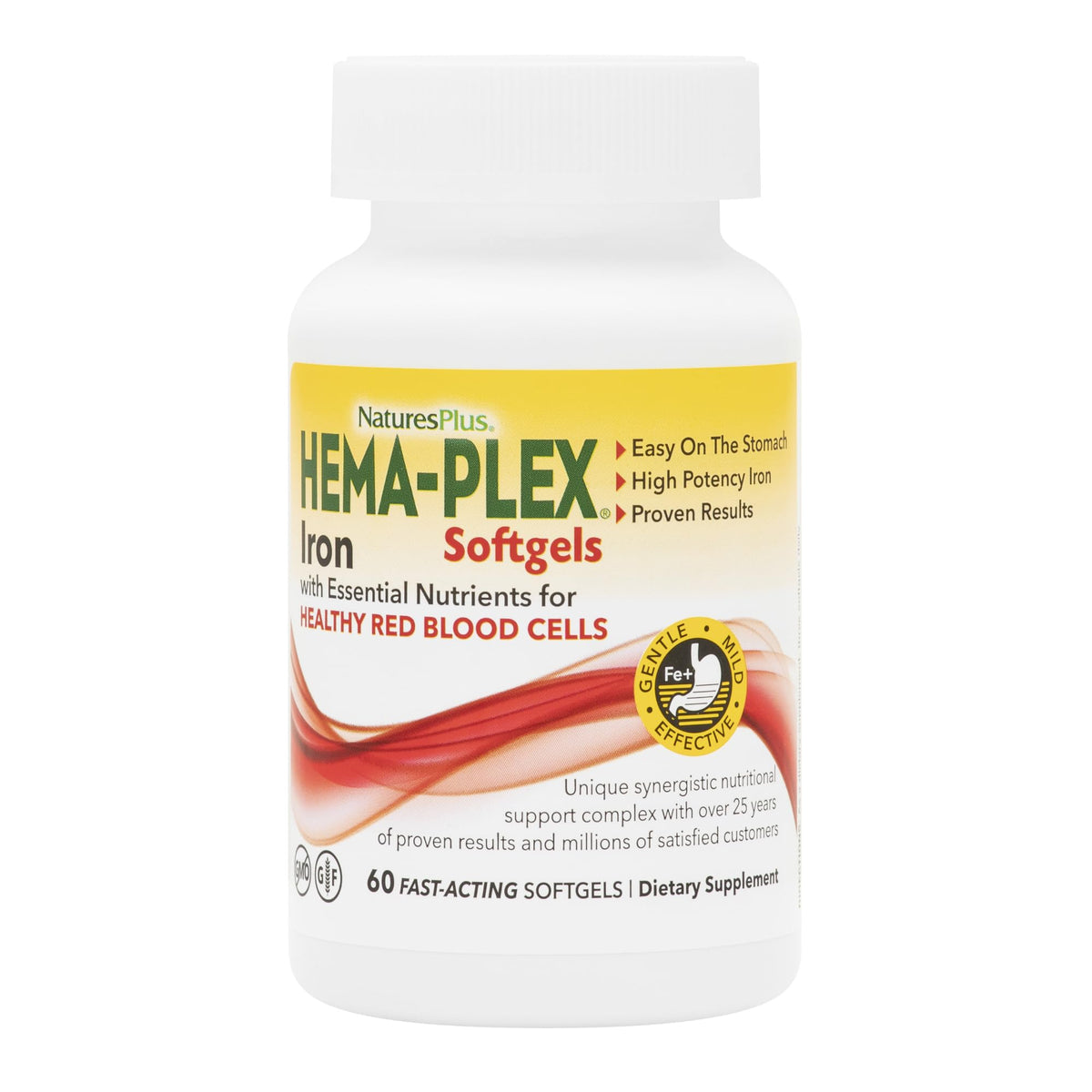 NaturesPlus Hema-Plex Iron - 85 ملجم حديد، 60 كبسولة هلامية | نباتي وخالٍ من الغلوتين