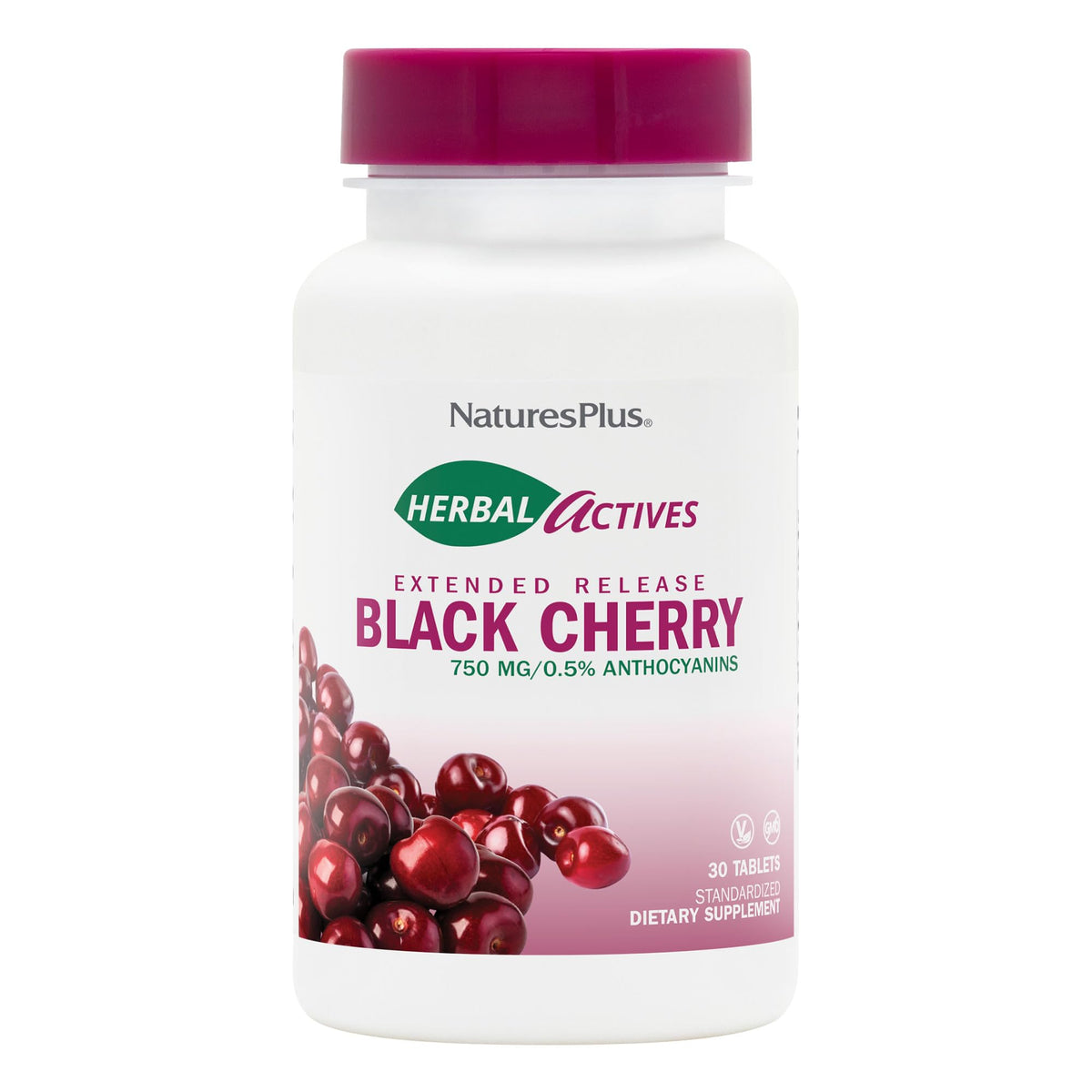 NaturesPlus Herbal Actives Black Cherry - 30 قرصًا | دعم مضاد للأكسدة وممتد المفعول