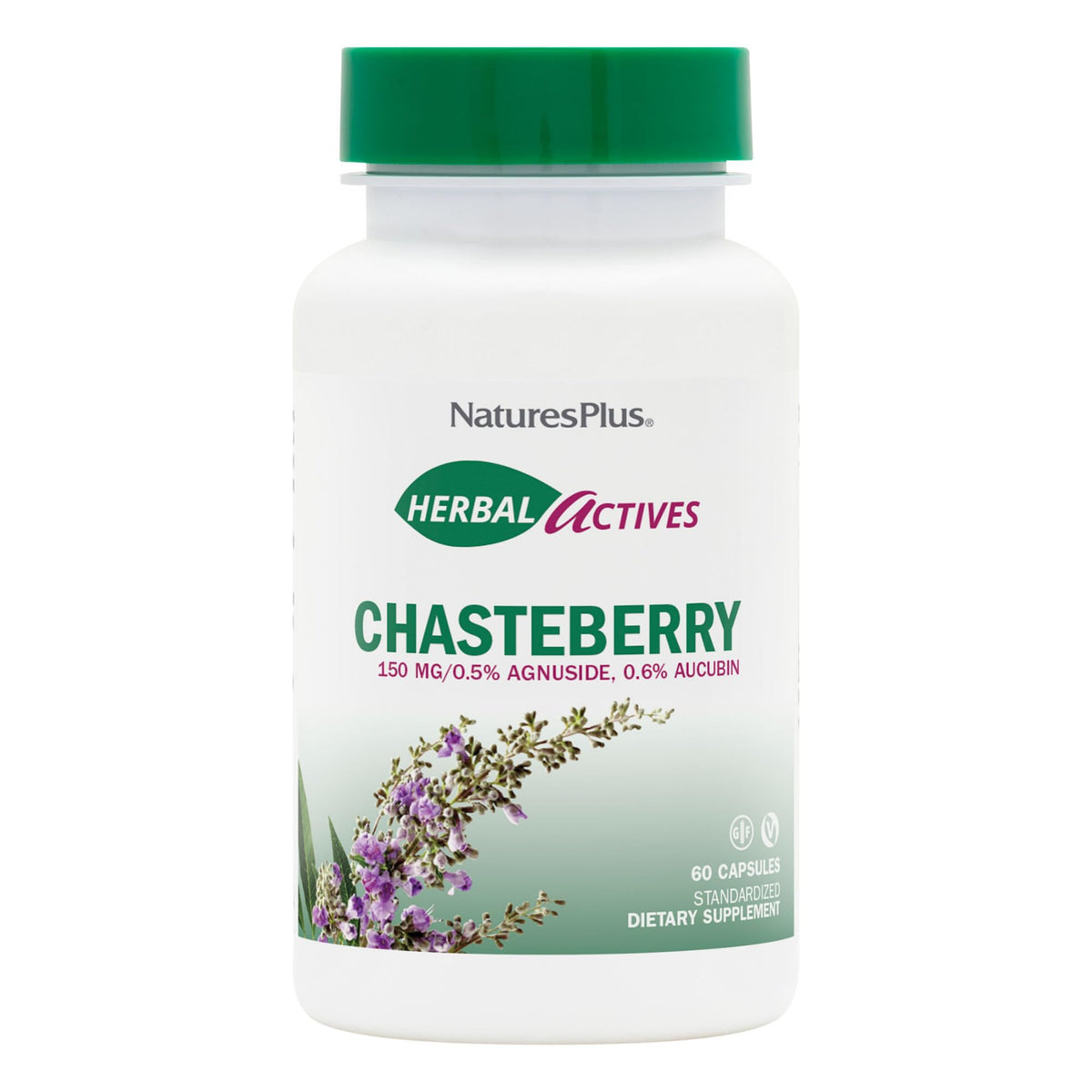 NaturesPlus Herbal Actives Chasteberry - 60 كبسولة، صحة الدورة الشهرية