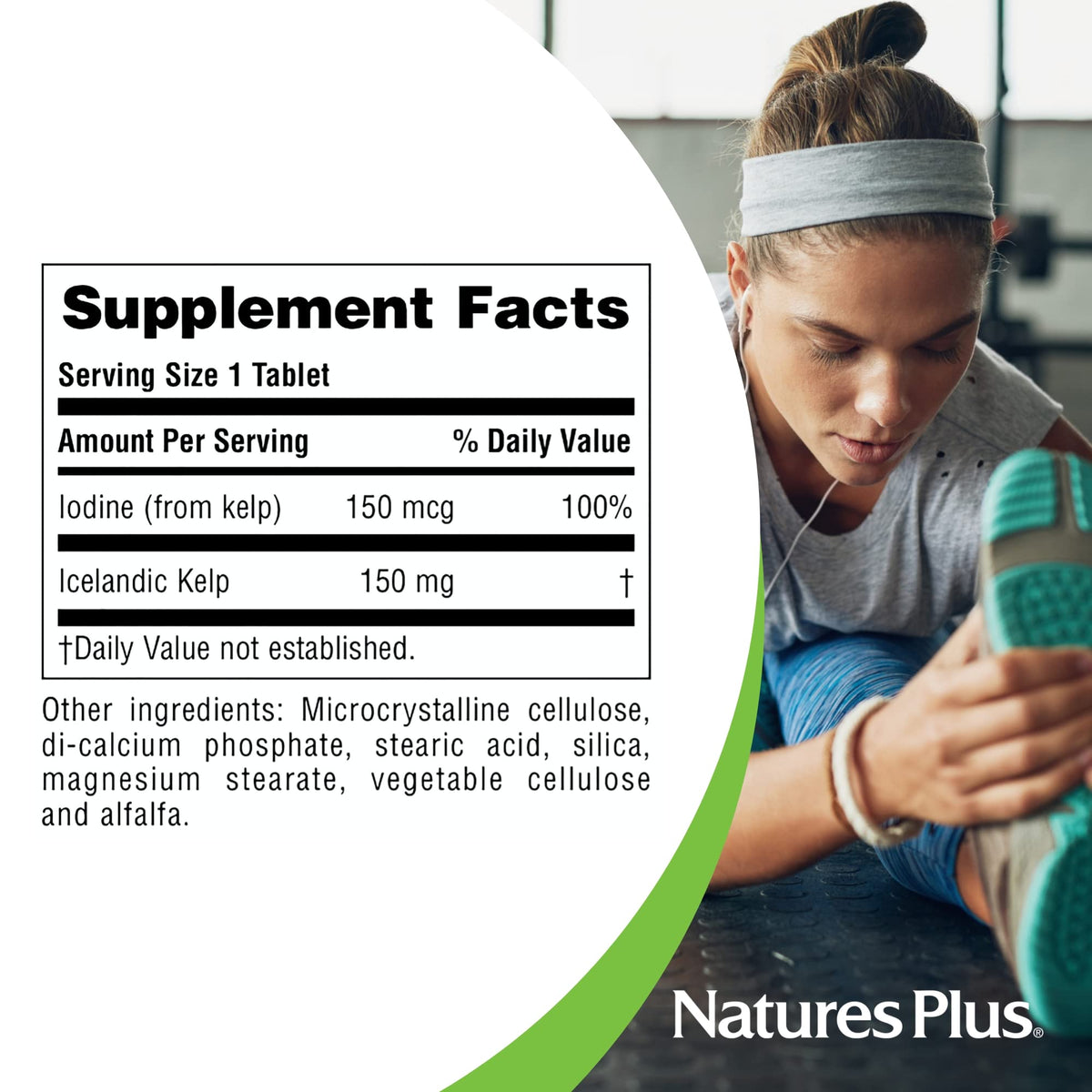 NaturesPlus Icelandic Kelp - 150 مكجم يود، 150 مجم عشب بحري | 300 قرص
