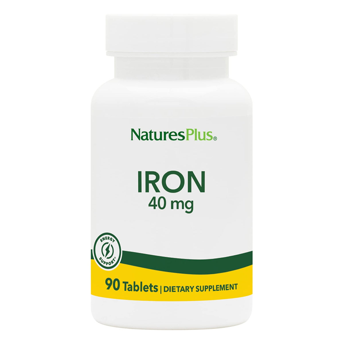 NaturesPlus حديد - 40 ملغ، 90 قرصًا، نباتي وخالٍ من الغلوتين | 45 حصة