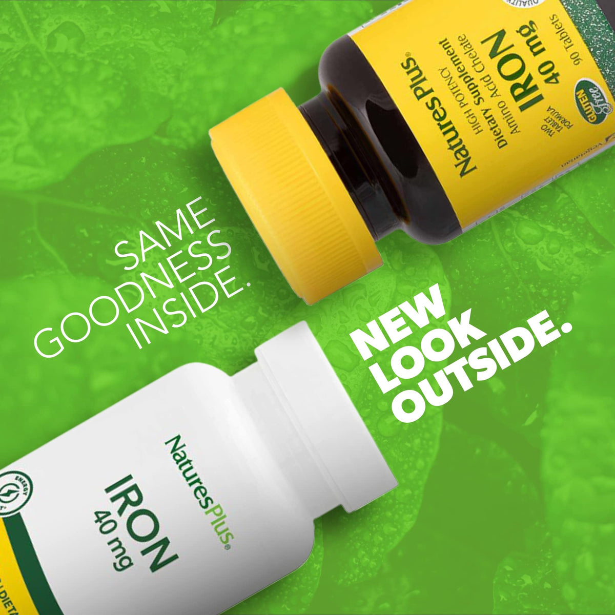 NaturesPlus حديد - 40 ملغ، 90 قرصًا، نباتي وخالٍ من الغلوتين | 45 حصة