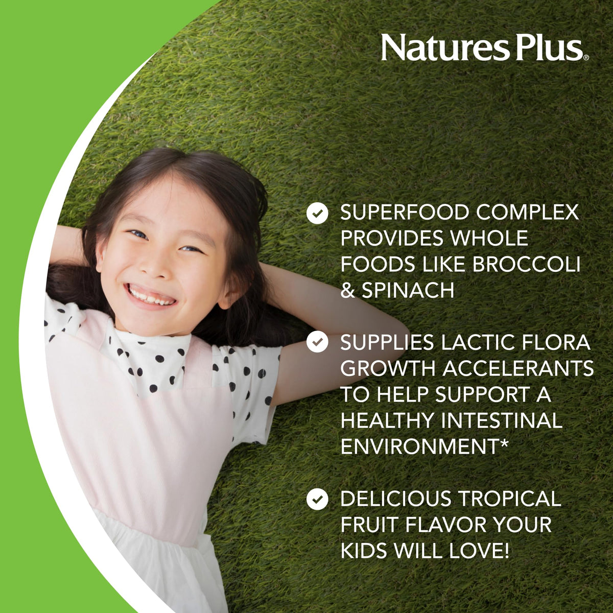 NaturesPlus Animal Parade KidGreenz – أقراص استحلاب بنكهة الفاكهة الاستوائية (90 × 2) 180 حصة، نباتي وخالي من الجلوتين