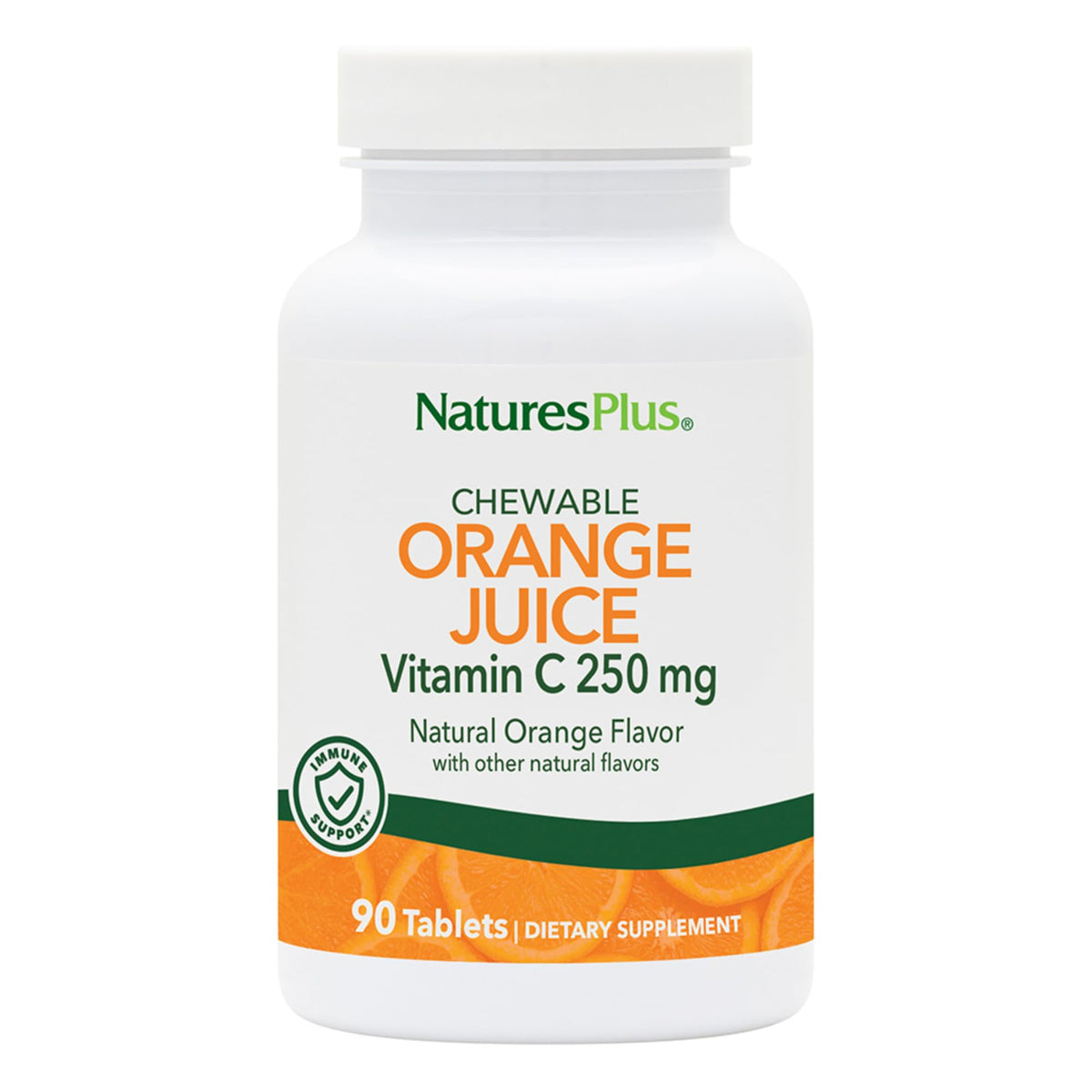 NaturesPlus Orange Juice C 250 mg قابل للمضغ – 90 قرص نباتي | دعم مناعي عالي الفعالية