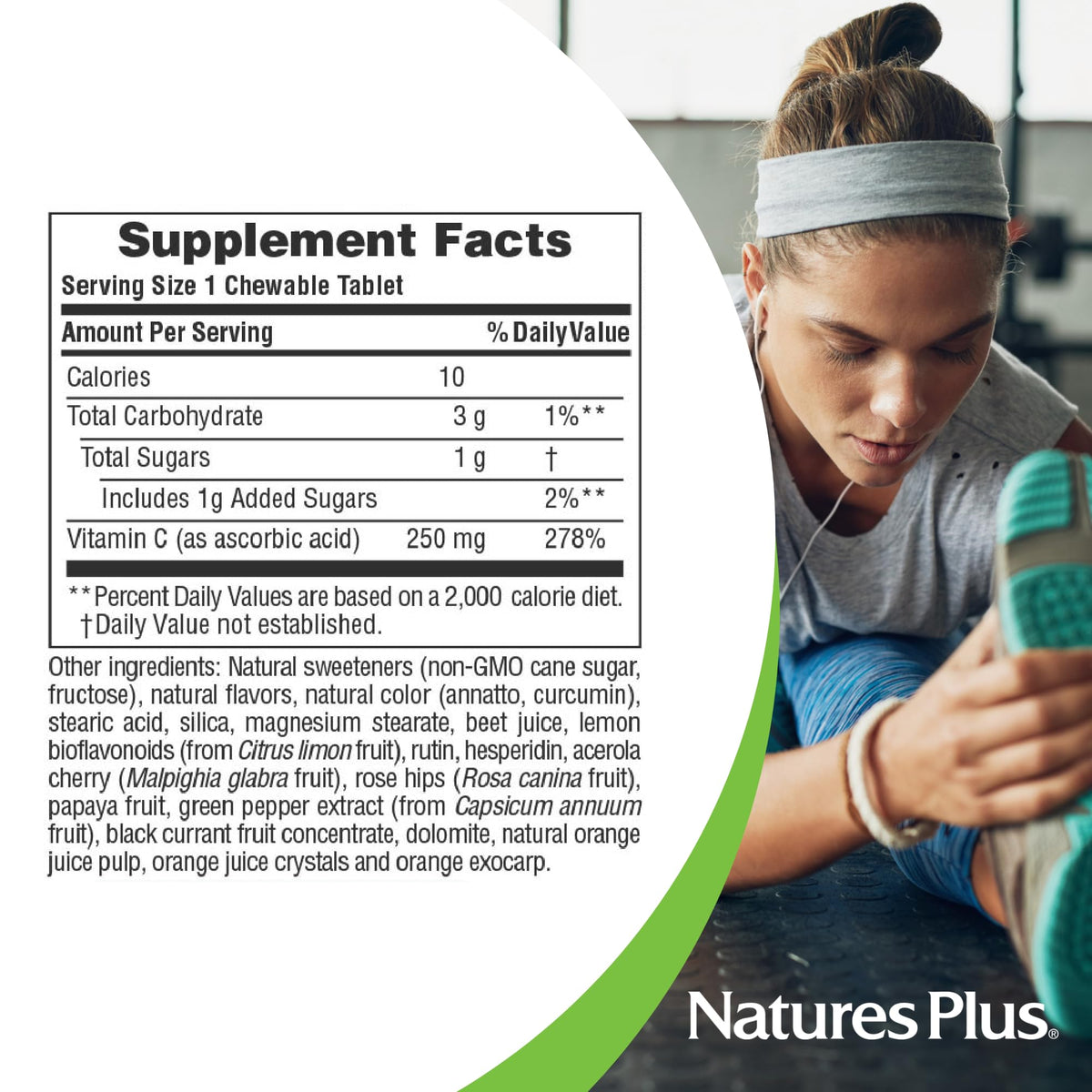 NaturesPlus Orange Juice C 250 mg قابل للمضغ – 90 قرص نباتي | دعم مناعي عالي الفعالية