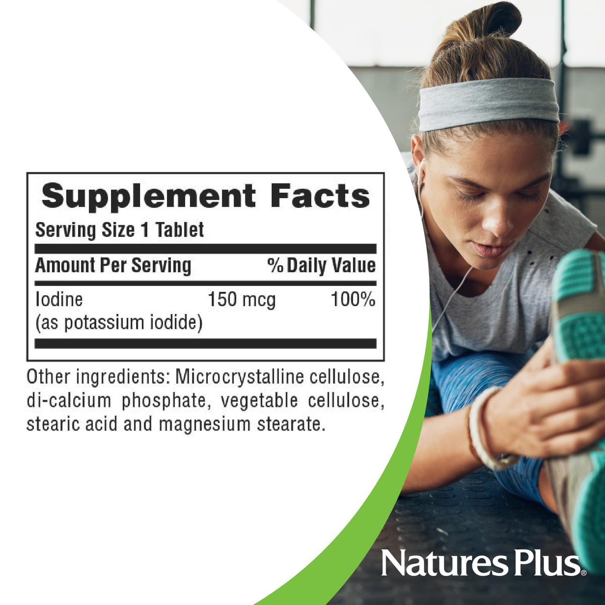 NaturesPlus بوتاسيوم أيوديد 150 مكجم - 100 قرص نباتي | دعم الغدة الدرقية والجهاز التنفسي