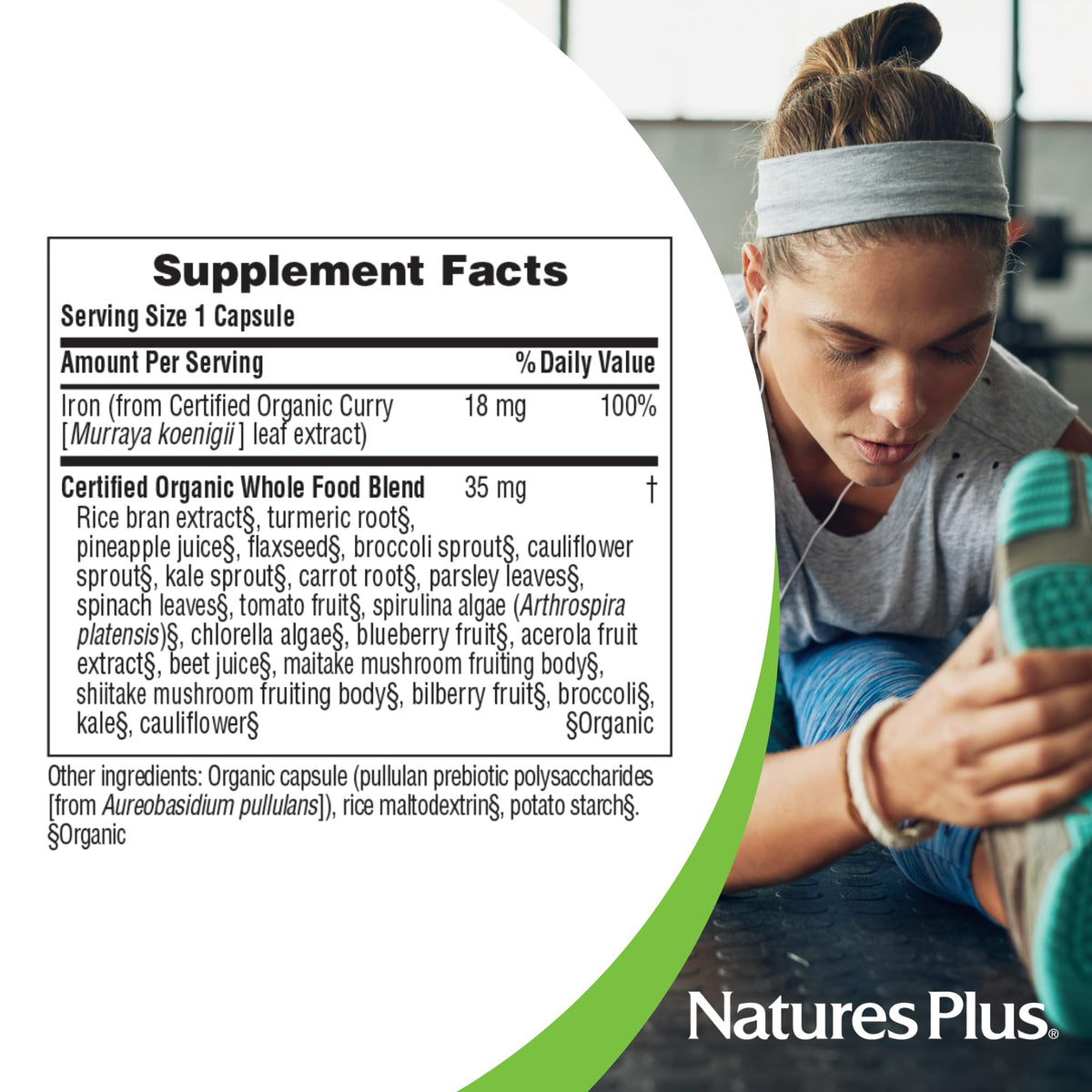 NaturesPlus Source of Life Garden Organic Iron 18 mg – 30 كبسولة نباتية