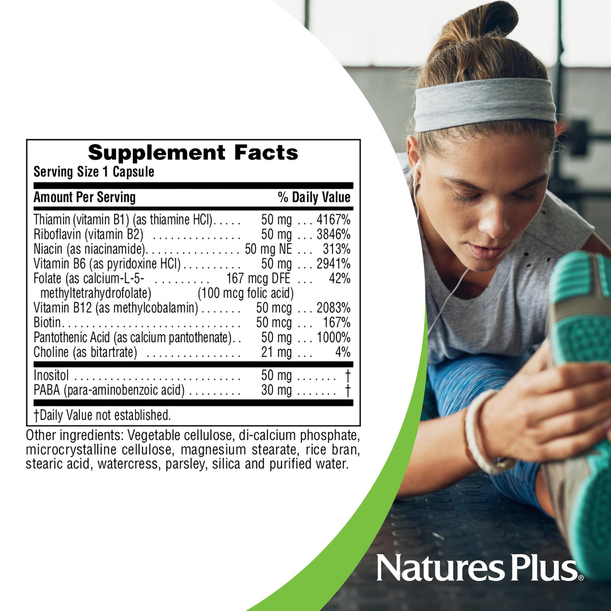 NaturesPlus Super B50-60 Vegetarian Capsules – High Potency B Complex, Gluten-Free, 60 Servings