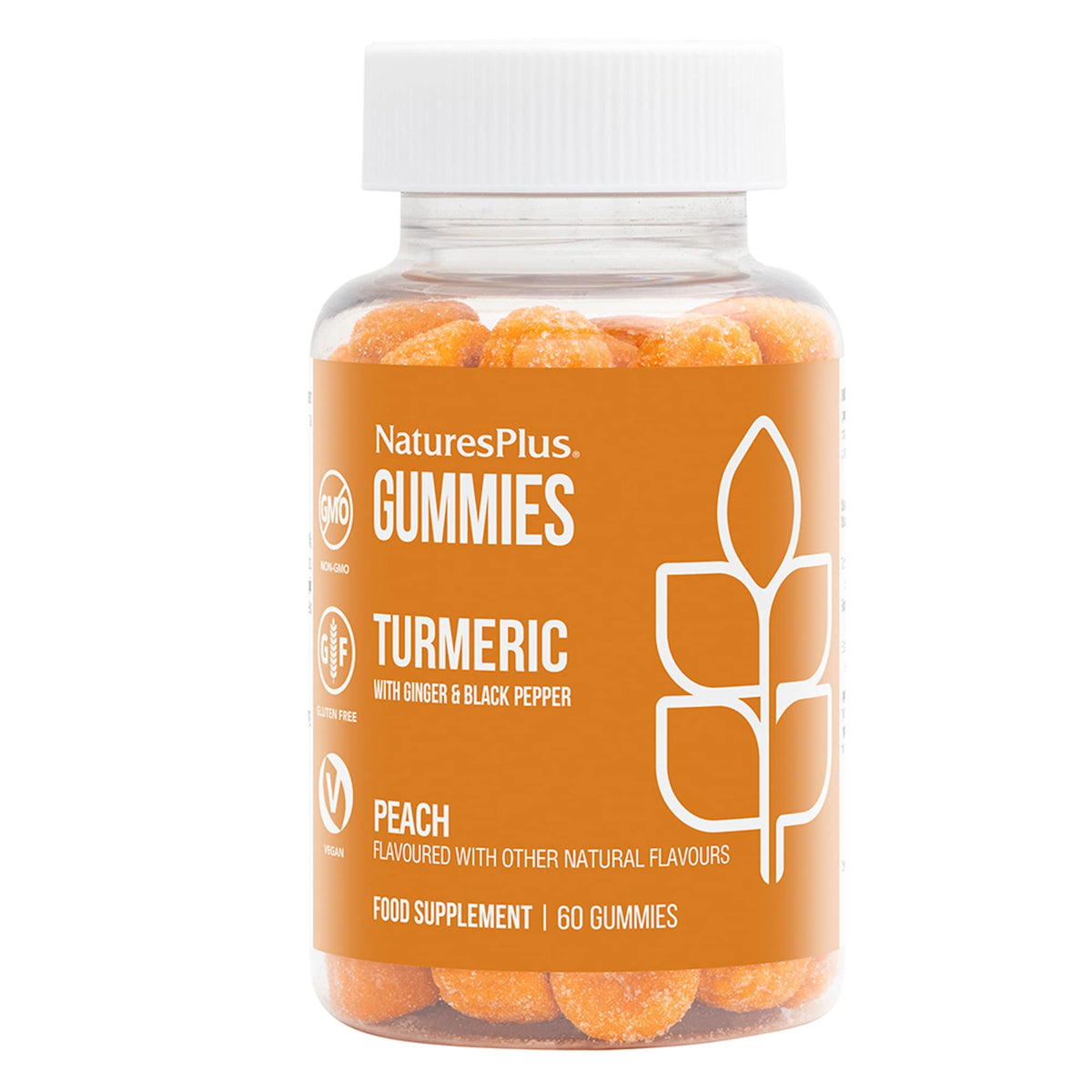 NaturesPlus علكة الكركم والكركمين - بالخوخ (60 علكة) | لدعم المفاصل والجهاز الهضمي والقلب والأوعية الدموية | نباتي، خالٍ من الغلوتين، غير معدل وراثيًا | 30 حصة