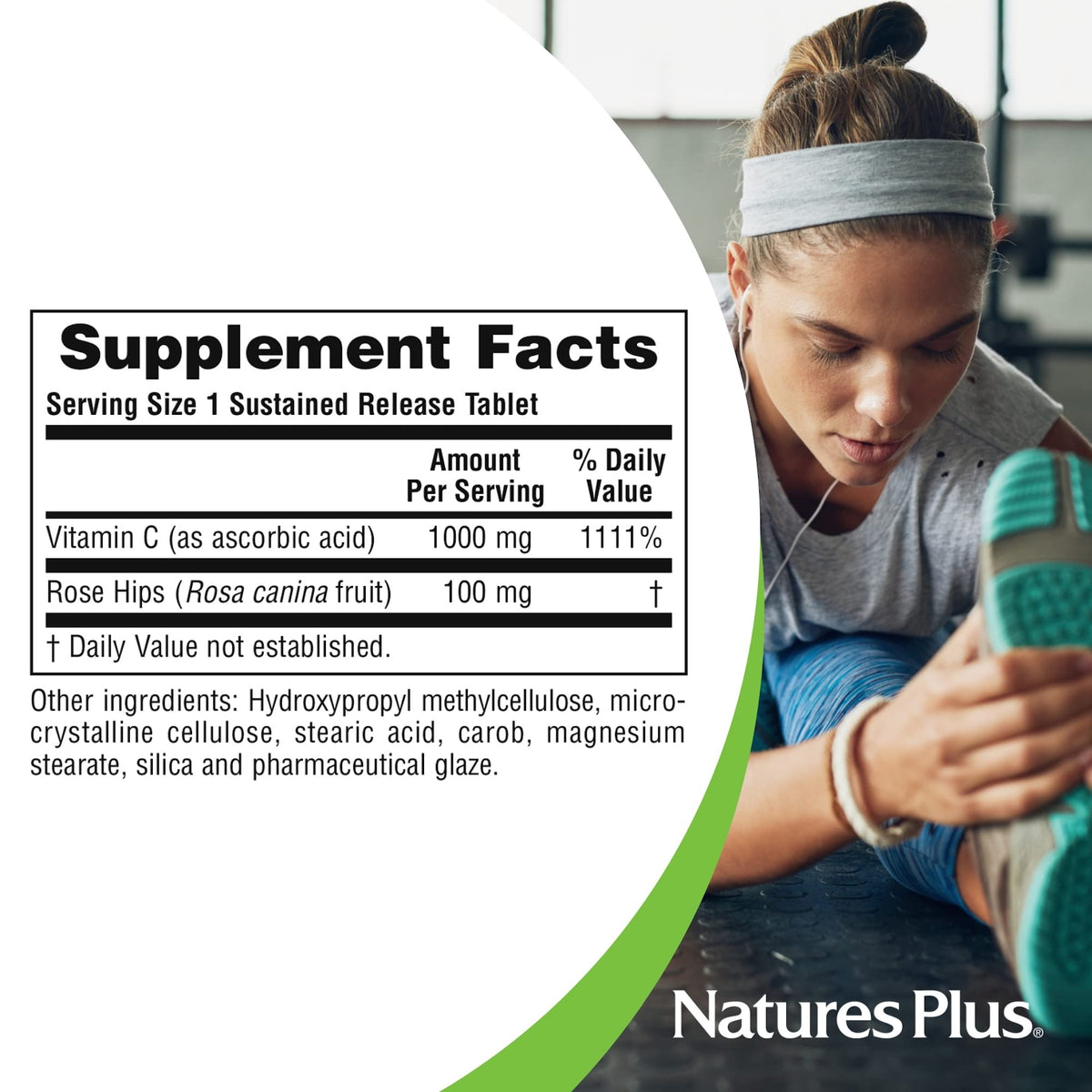 NaturesPlus Sustained Release Vitamin C 1000 mg – 60 Tablets (Rose Hips) – Vegetarian & Gluten Free | 60 Servings