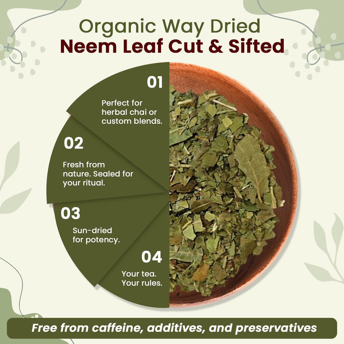 Organic Neem Leaf Cut & Sifted - Herbal Tea | Premium Dried Neem Leaves | USDA Certified | Non-GMO & Gluten Free | Origin India (4 oz)