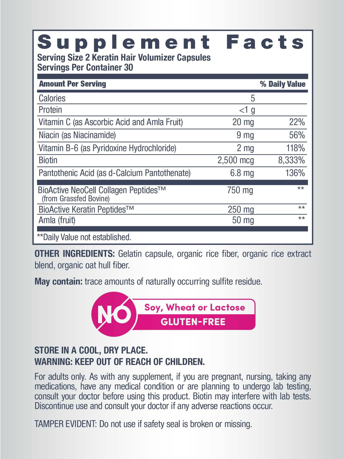 NeoCell Keratin Hair Volumizer with Collagen, Amla Extract & Vitamin C | Hair & Skin Supplement | 60 Count
