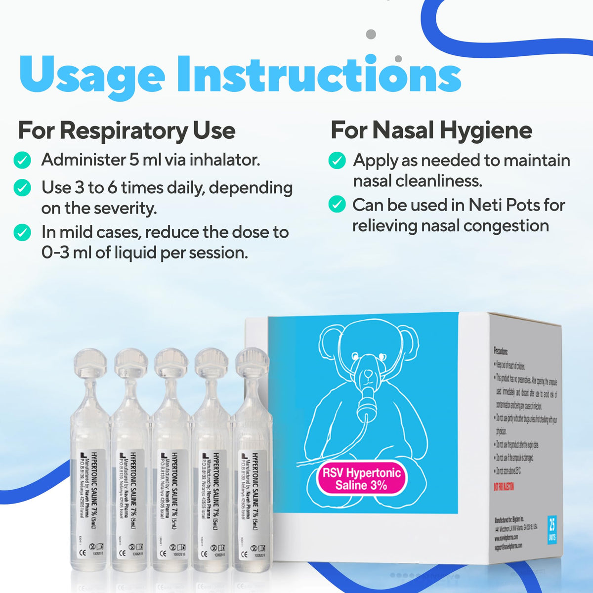 NAVEH PHARMA 3% Saline Solution – 5ml Ampoules, 25-Unit Box for Nasal & Eye Care
