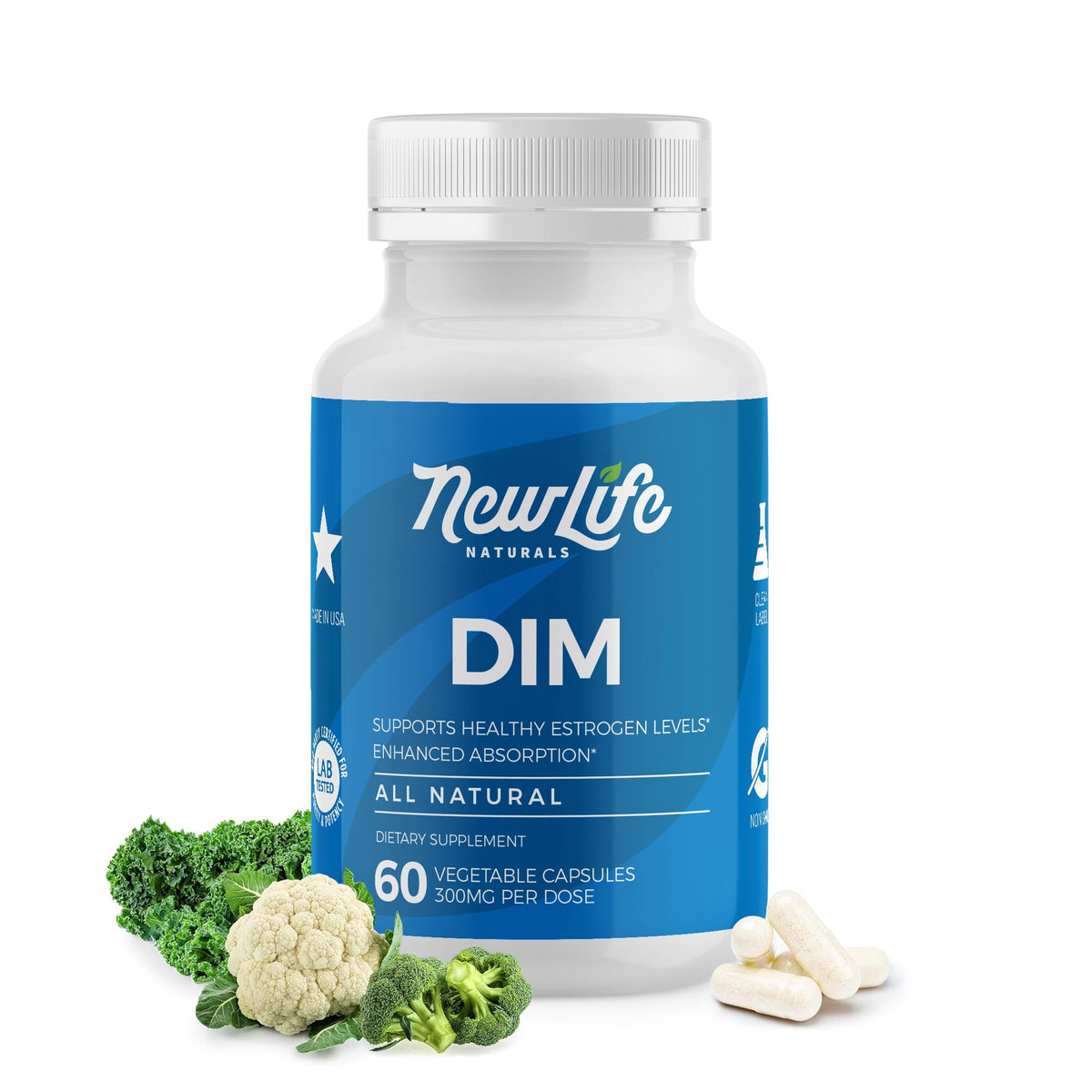 NewLife Naturals DIM 300 ملجم - توازن هرموني للنساء والرجال | تكفي لمدة 60 يومًا