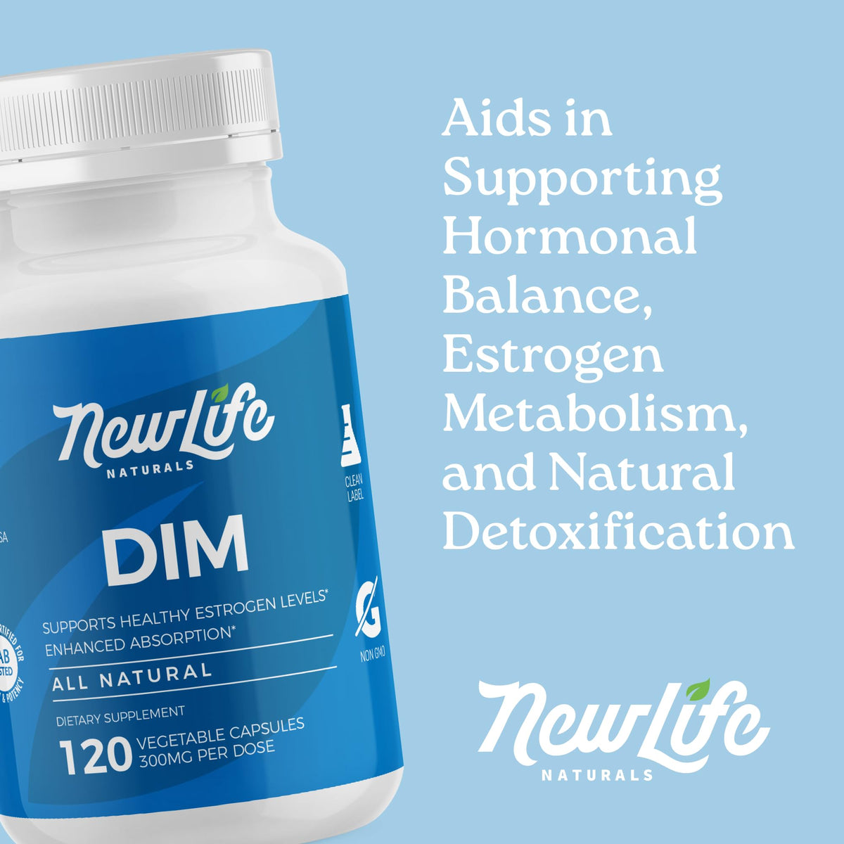 NewLife Naturals DIM 300 ملجم - توازن هرموني للنساء والرجال | تكفي لمدة 60 يومًا