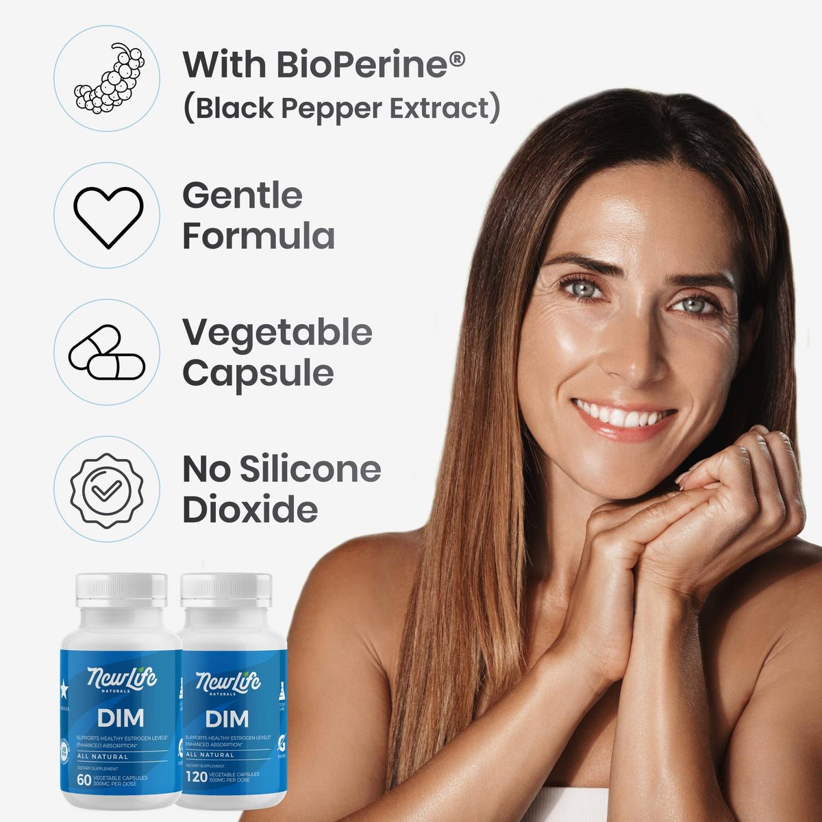 NewLife Naturals DIM 300 ملجم - توازن هرموني للنساء والرجال | تكفي لمدة 60 يومًا