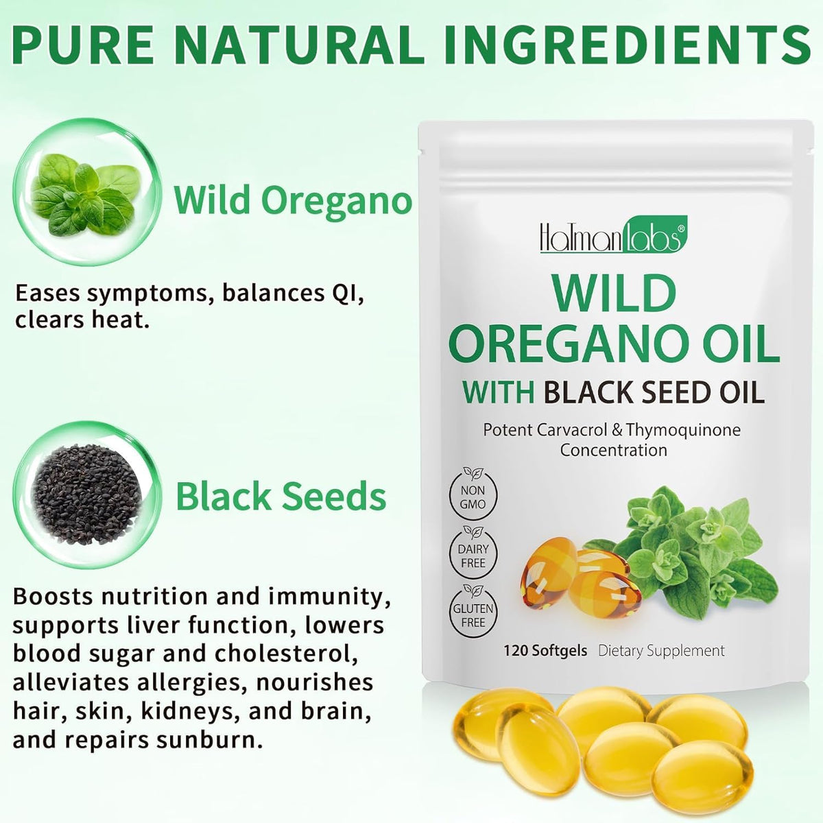 Newseel Oil of Oregano with Black Seed Oil β Organic Oregano Oil Softgels, Non-GMO, Gluten Free | 120 Capsules