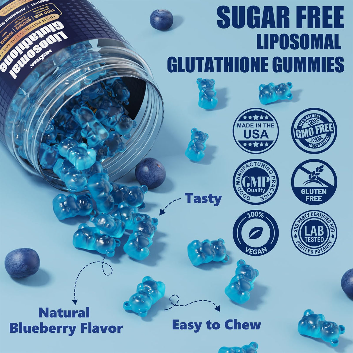 Nextdia Liposomal Glutathione Gummies 1100mg β Vegan, Immune Support & Anti-Aging, 60 Count