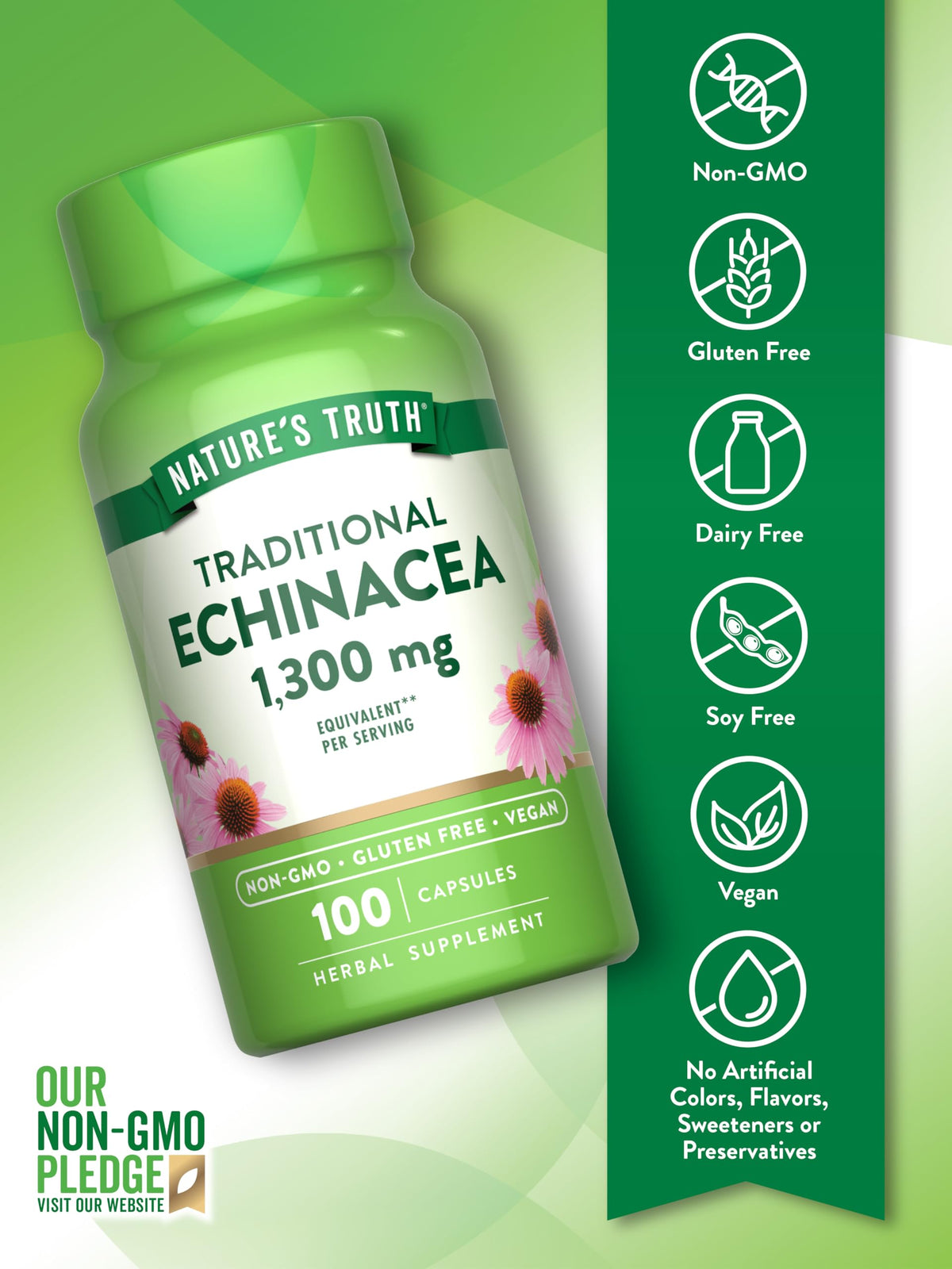 Nature's Truth Echinacea Extract Capsules | 1300mg | 100 Count | Non-GMO & Gluten Free