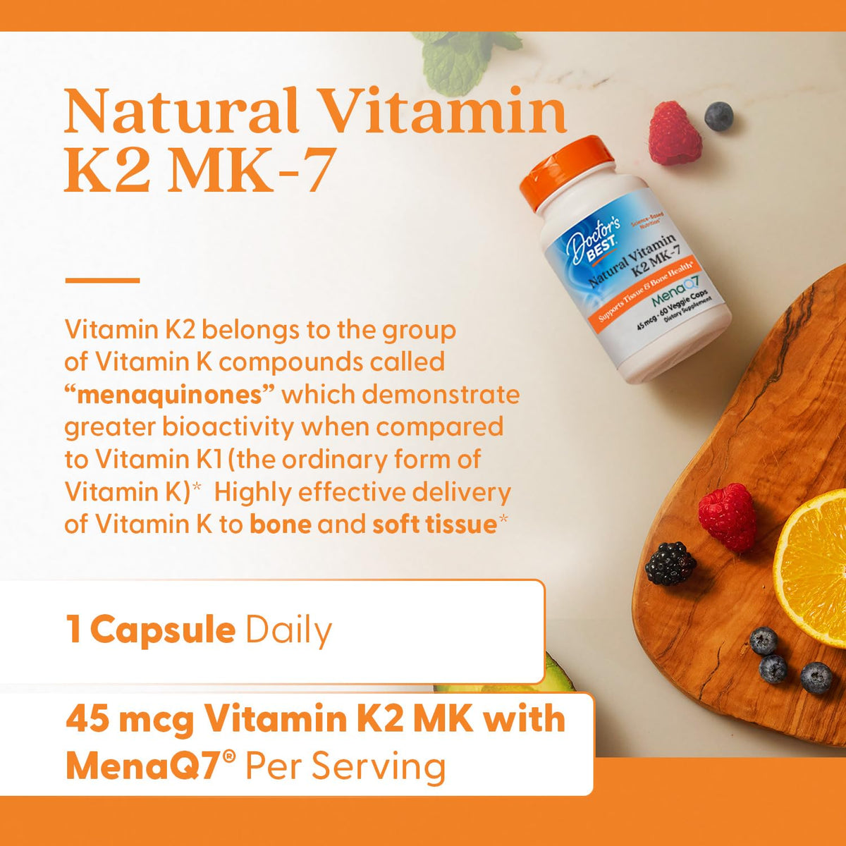 Doctors Best Vitamin K2 MK-7 (MenaQ7) – 60 كبسولة نباتية – لدعم العظام والأنسجة