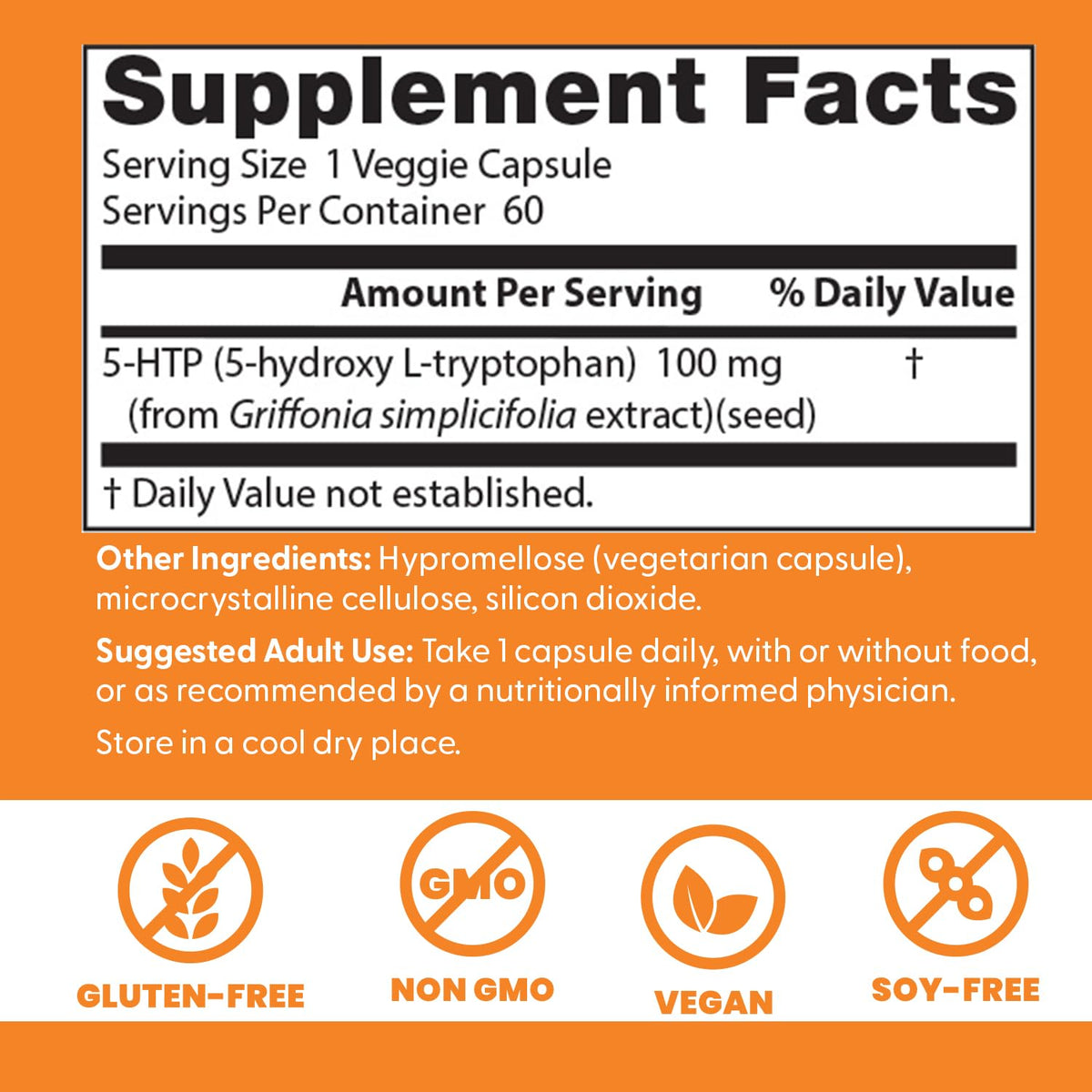 Doctors Best 5-HTP – يدعم الصحة العقلية والعاطفية | غير معدّل وراثيًا، خالٍ من الغلوتين، خالٍ من الصويا، نباتي | 60 كبسولة نباتية