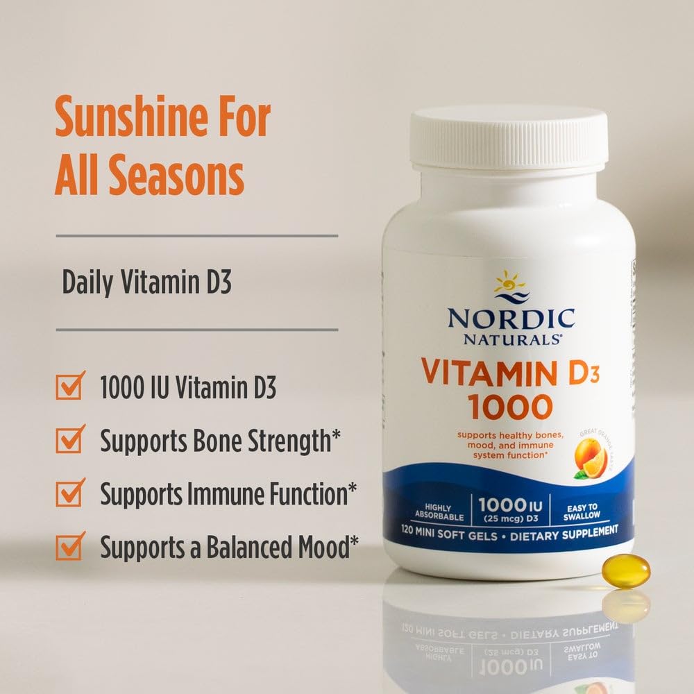 Nordic Naturals Vitamin D3 1000 Orange β 120 Mini Soft Gels | 1000 IU D3 for Bone, Mood & Immune Support