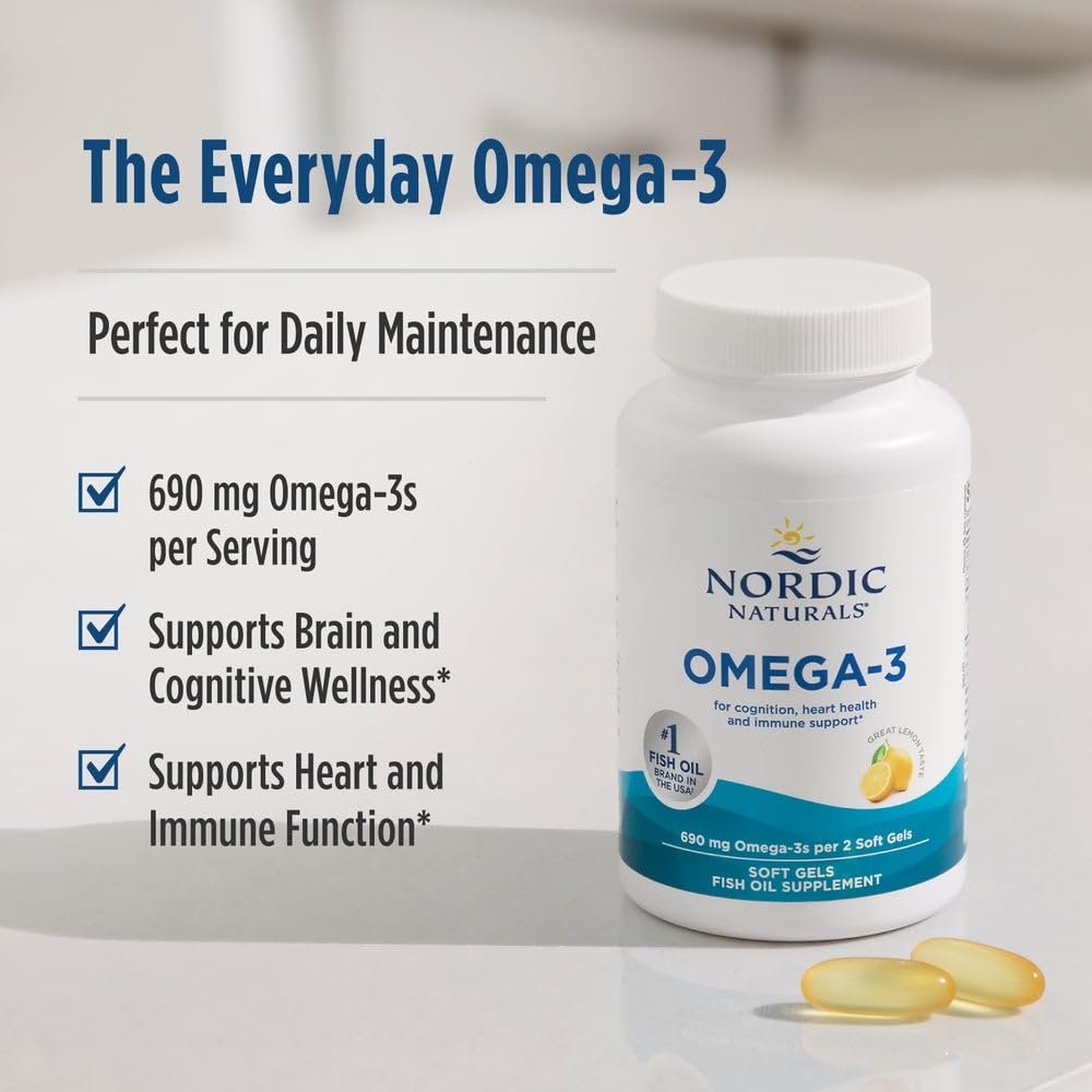 Nordic Naturals Omega-3 Lemon β 180 Soft Gels | 690 mg EPA/DHA | 90 Servings | Non-GMO
