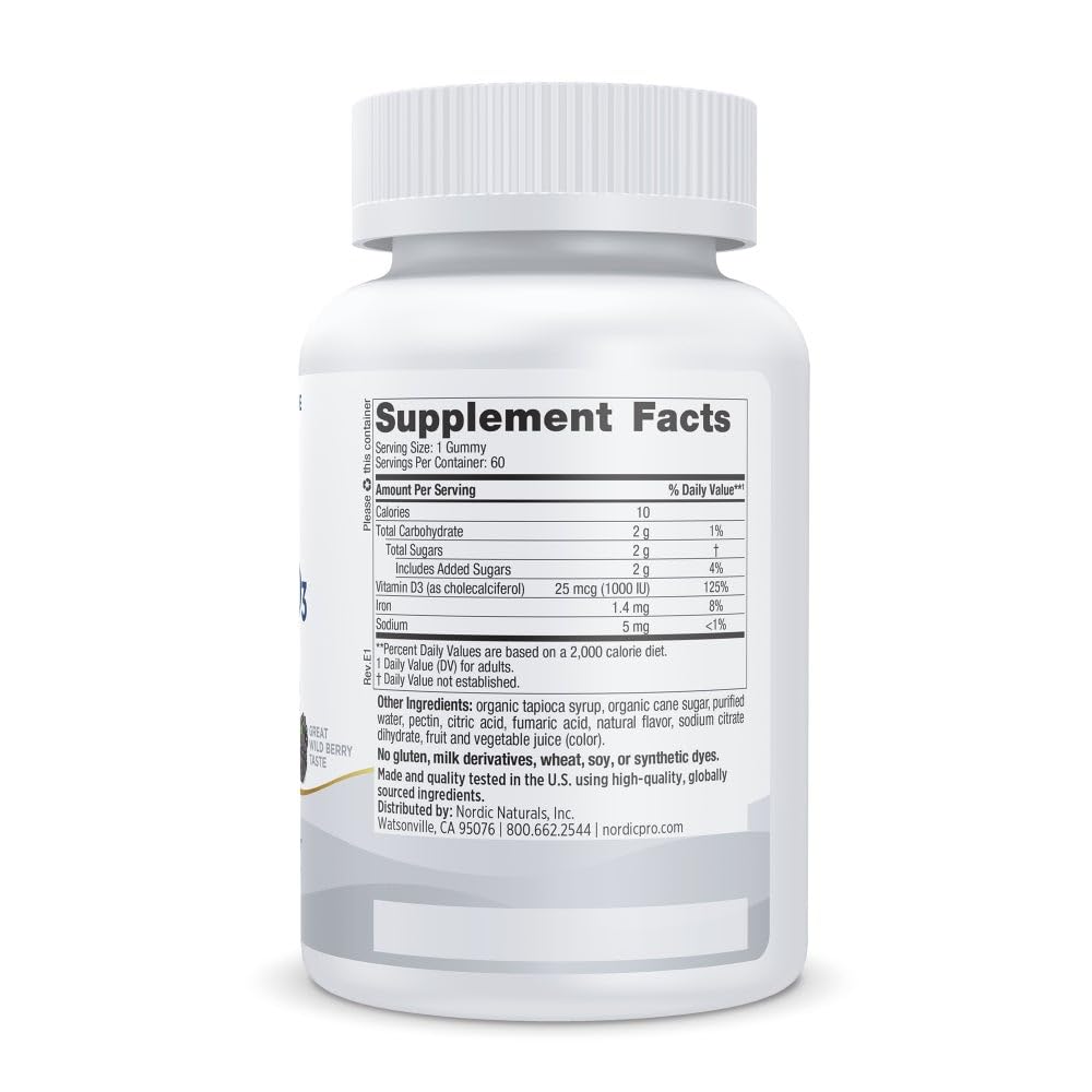 Nordic Naturals Pro Vitamin D3 Gummies - توت بري، 1000 وحدة دولية (60 قطعة حلوى)