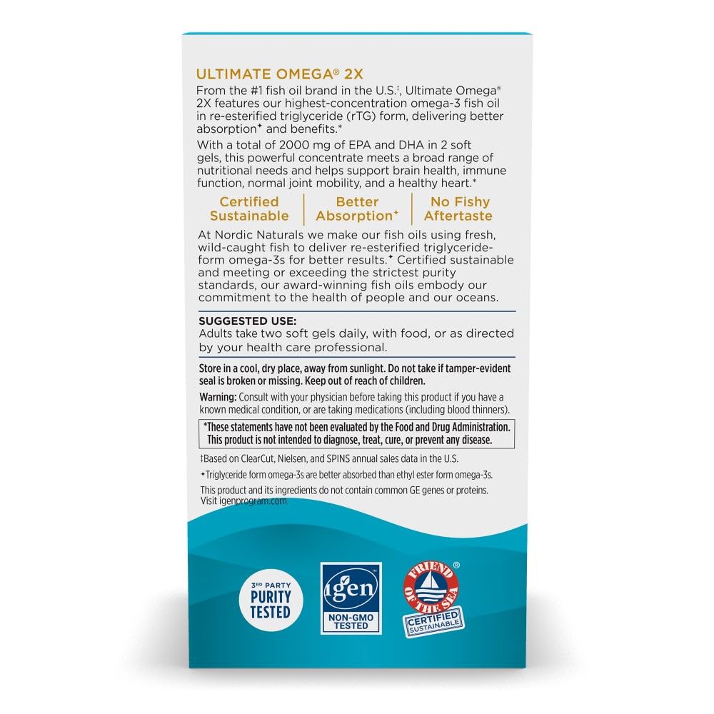 Nordic Naturals Ultimate Omega 2X بنكهة الليمون – أوميغا 3 عالية الفعالية، 180 كبسولة هلامية (EPA و DHA)