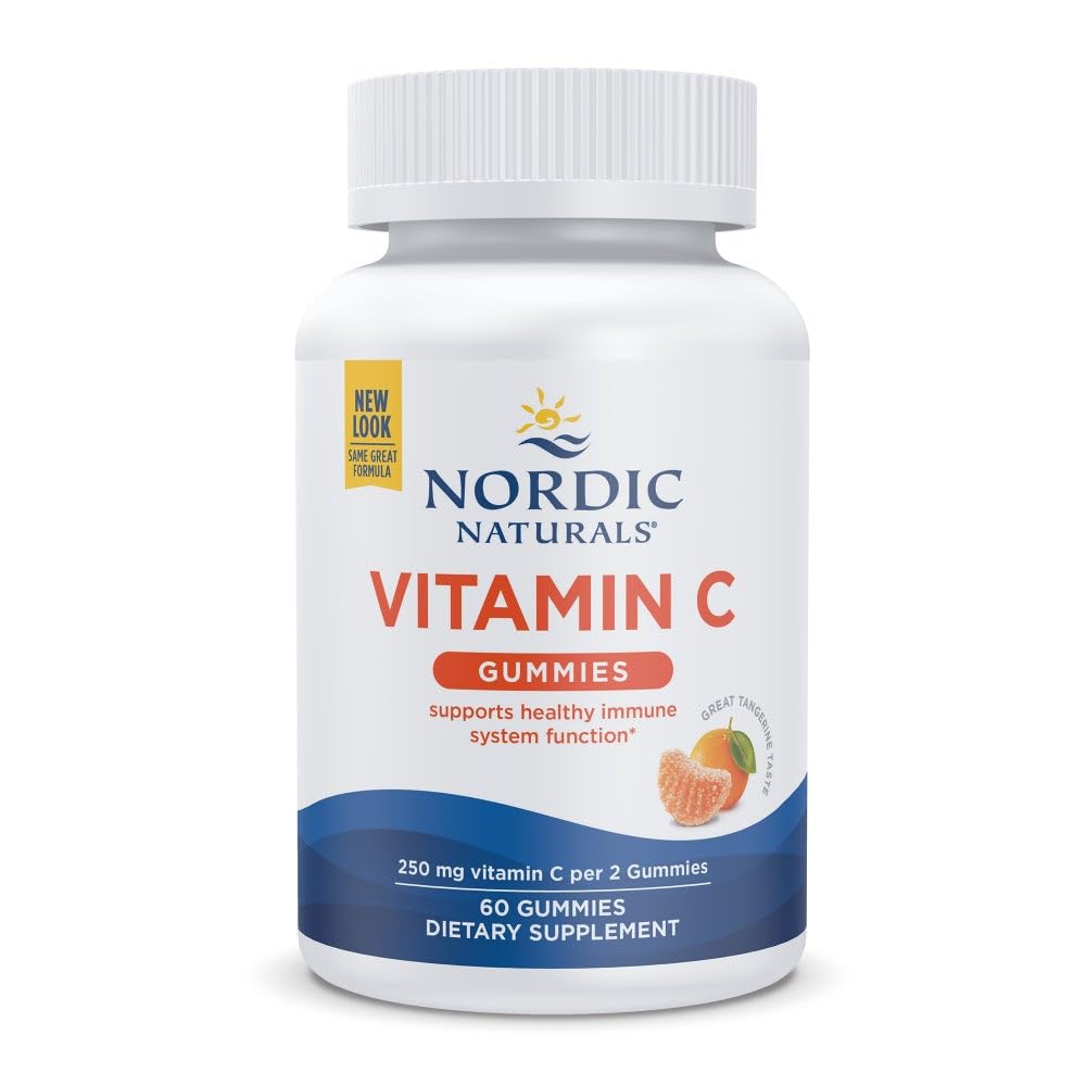 Nordic Naturals فيتامين سي على شكل حلوى قابلة للمضغ بنكهة اليوسفي اللاذع - 60 قطعة حلوى، 250 ملغ | دعم المناعة
