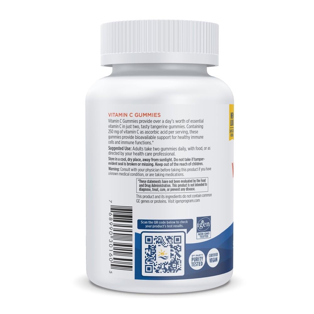 Nordic Naturals فيتامين سي على شكل حلوى قابلة للمضغ بنكهة اليوسفي اللاذع - 60 قطعة حلوى، 250 ملغ | دعم المناعة