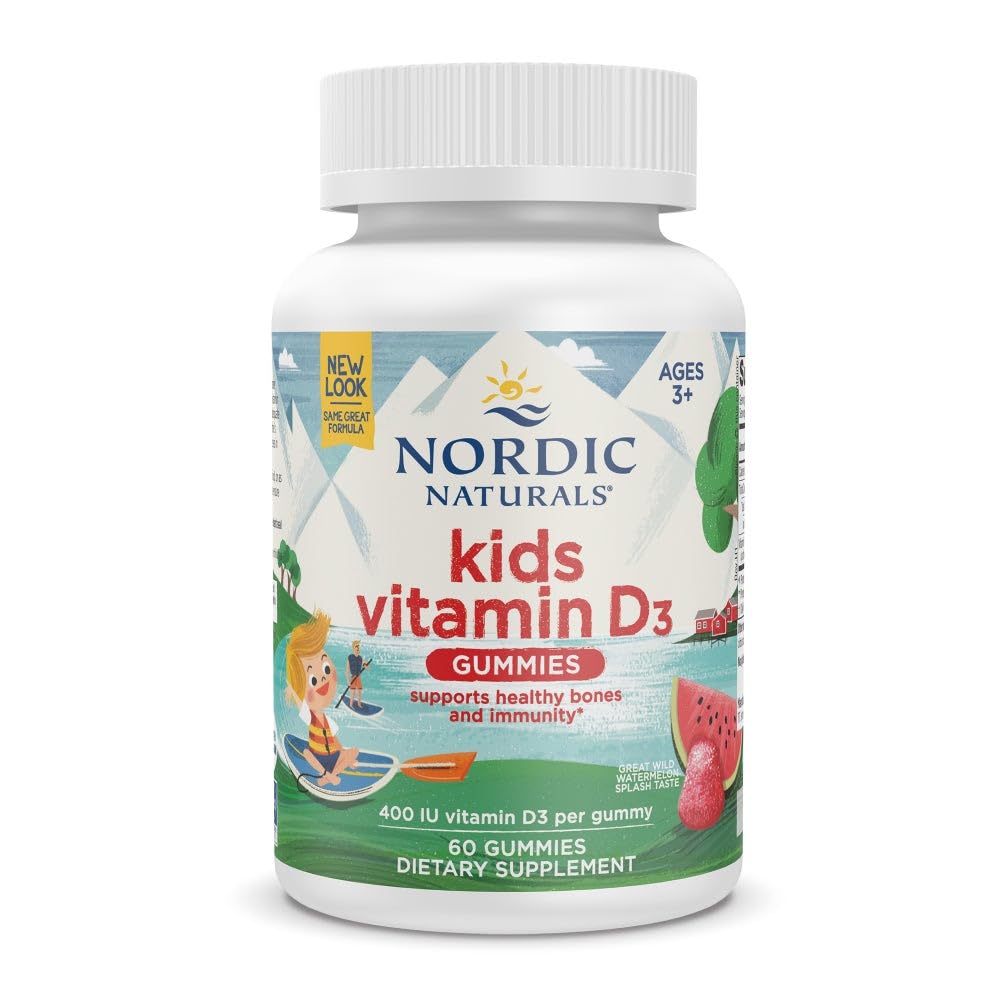 Nordic Naturals فيتامين D3 جيلي للأطفال – بنكهة البطيخ المنعش، 400 وحدة دولية، 60 قطعة جيلاتينية