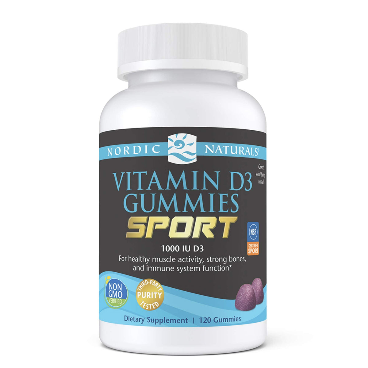 Nordic Naturals Vitamin D3 Gummies Sport - توت بري، 1000 وحدة دولية | معتمد من NSF