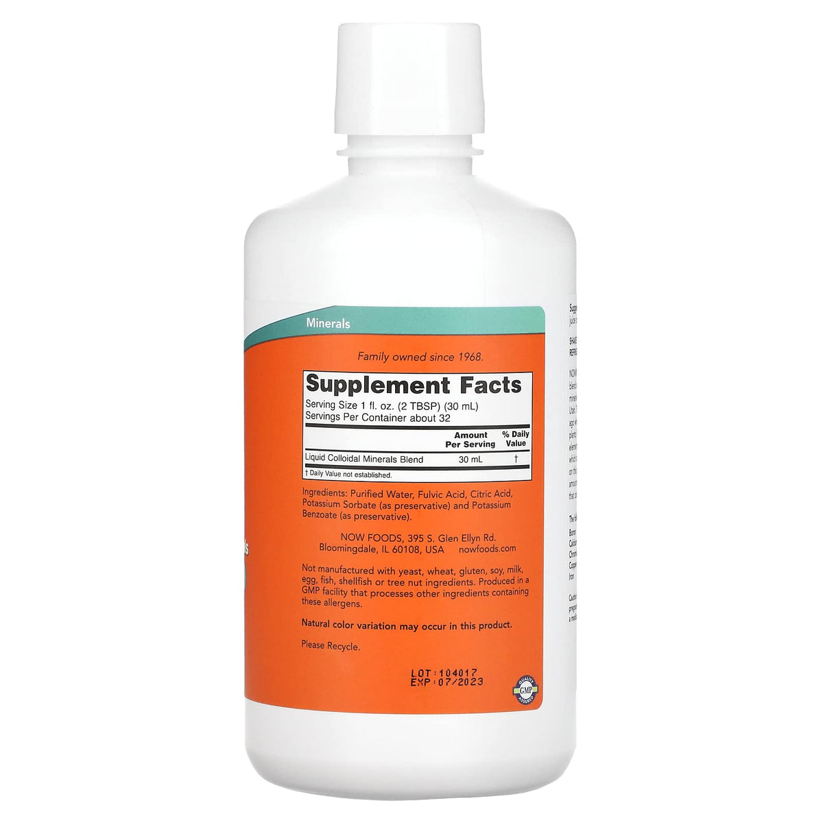 NOW Foods Colloidal Minerals Liquid - معادن غروية سائلة من ناو فودز - معادن نادرة مشتقة من النباتات، 32 أوقية
