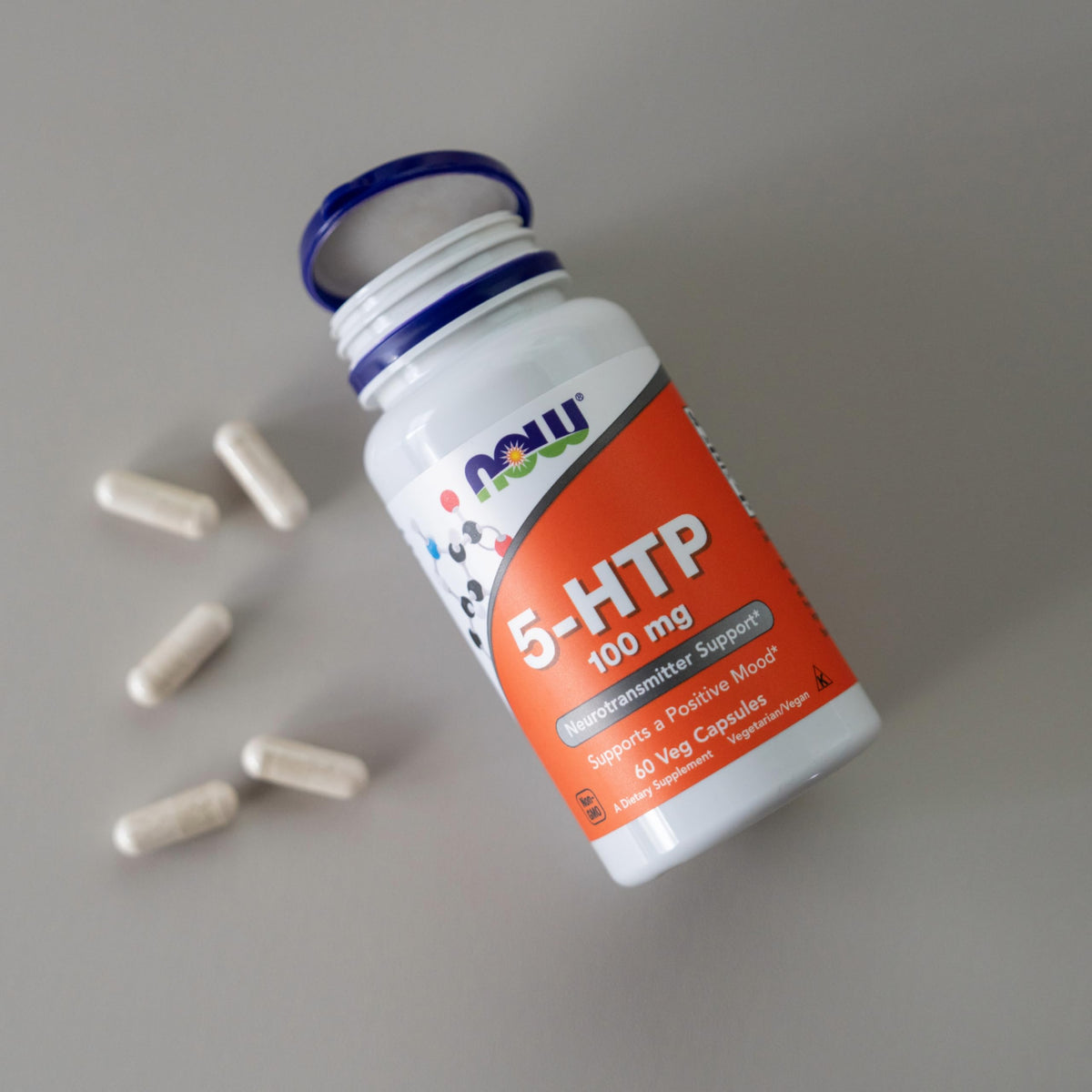 NOW Foods 5-HTP 100 ملجم، 60 كبسولة نباتية | دعم الناقلات العصبية والمزاج