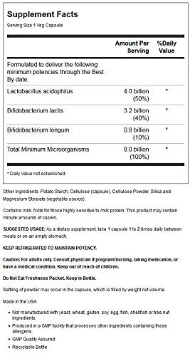 8 Miliardi di Acidophilus & Bifidus 8 Miliardi di CFU 60 Capsule Vegetali - Now Foods