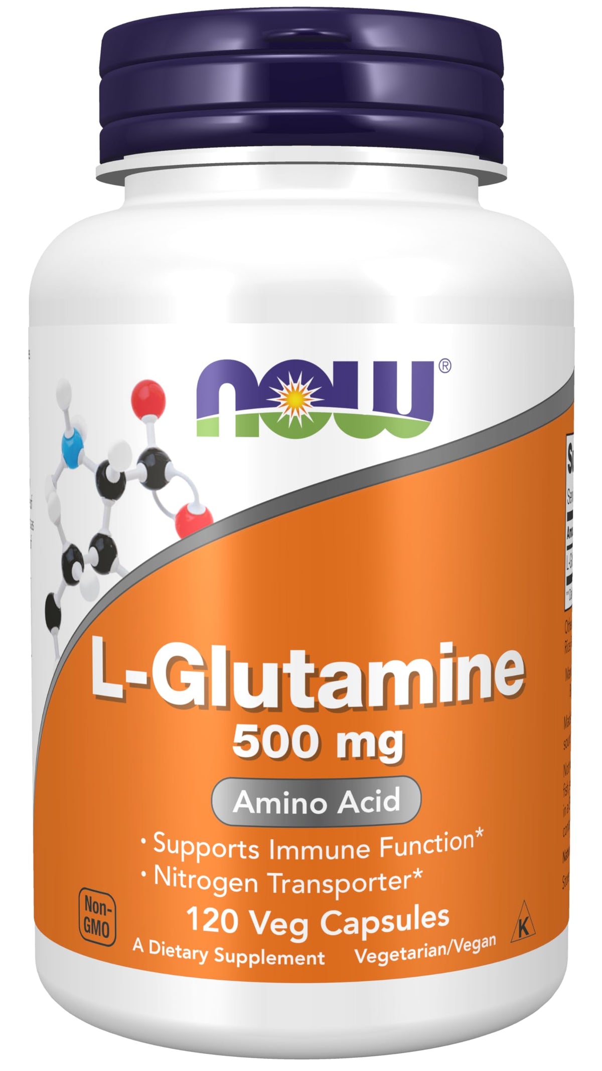 NOW Foods L-Glutamine 500 mg β Nitrogen Transporter, Amino Acid | 120 Veg Capsules