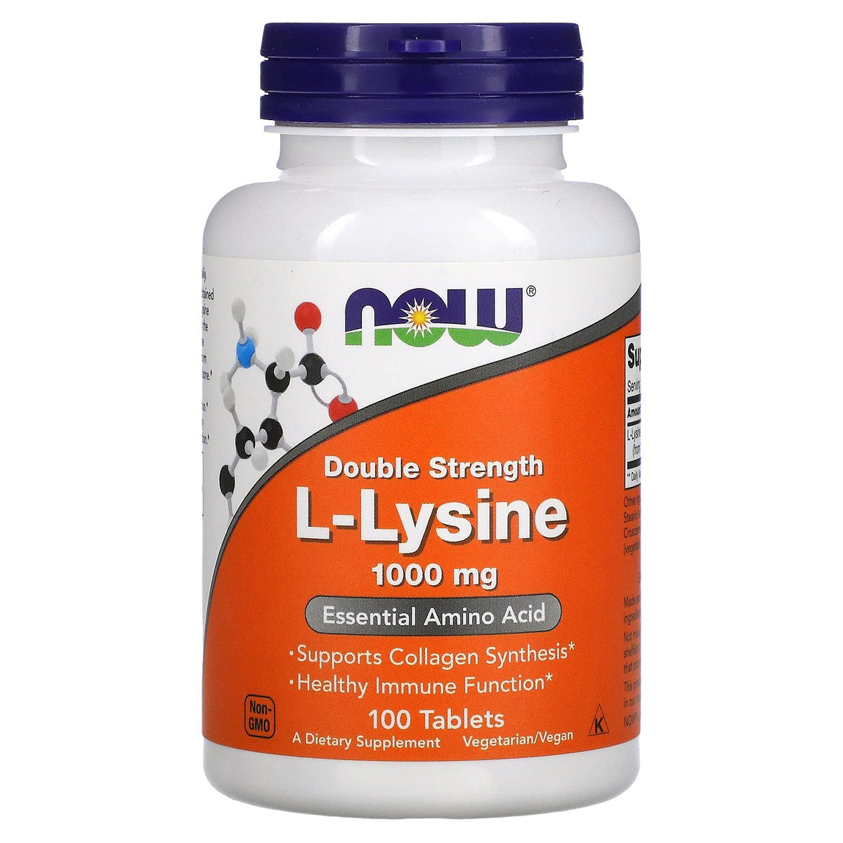 NOW Foods L-Lysine HCl 1000 mg β Double Strength, 100 Tablets