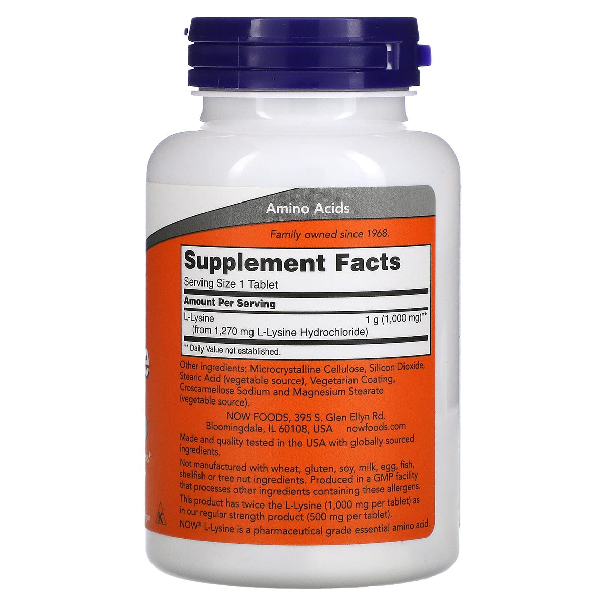NOW Foods L-Lysine HCl 1000 mg β Double Strength, 100 Tablets