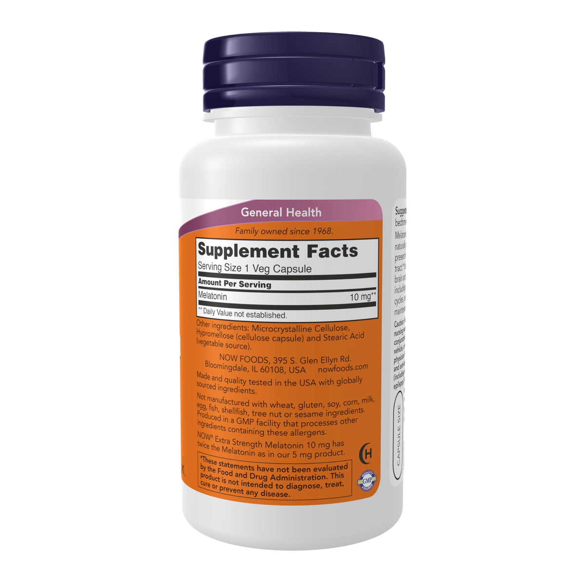 NOW Foods Melatonin 10 mg Extra Strength β Free Radical Scavenger, Healthy Sleep Cycle, 100 Veg Capsules
