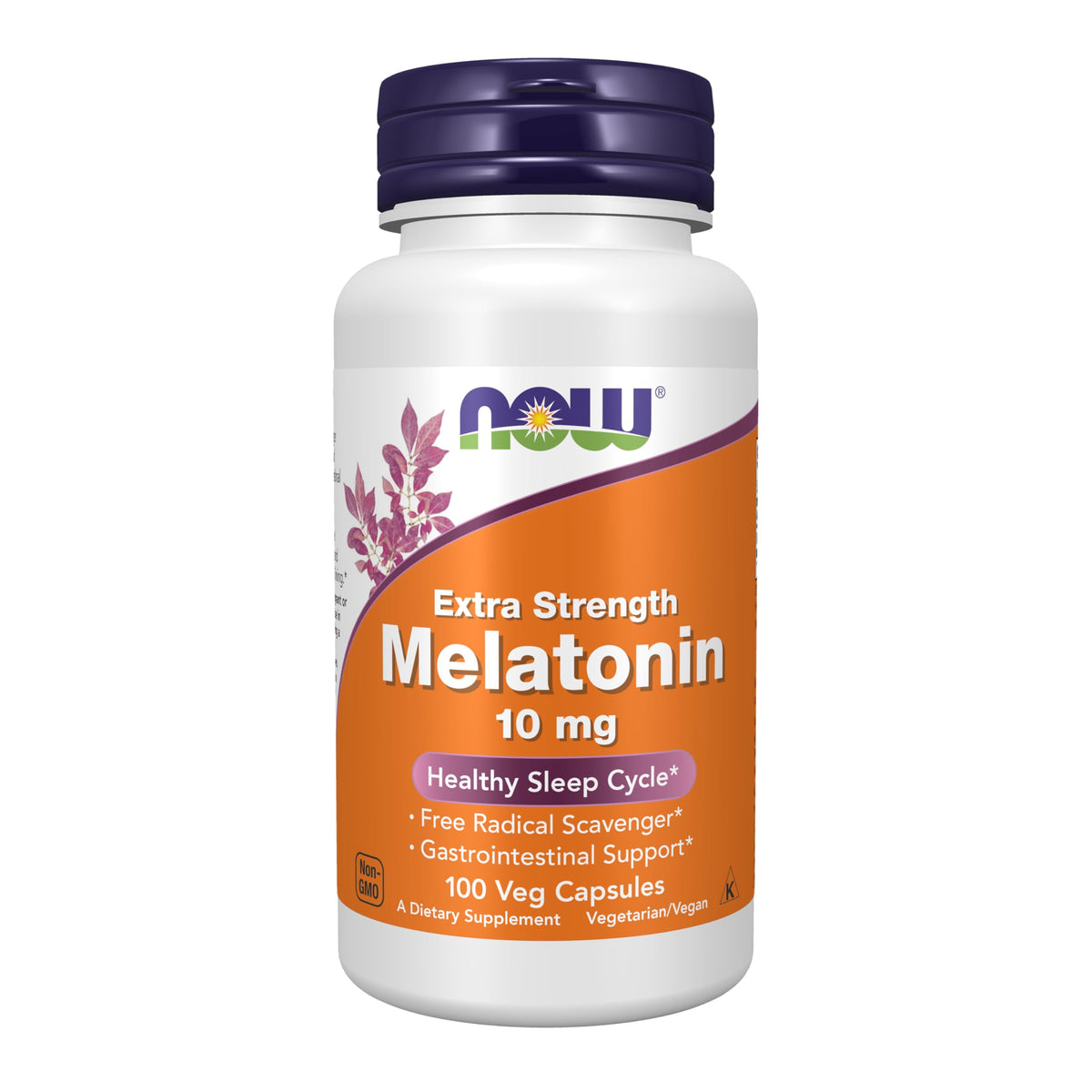 NOW Foods Melatonin 10 mg Extra Strength β Free Radical Scavenger, Healthy Sleep Cycle, 100 Veg Capsules