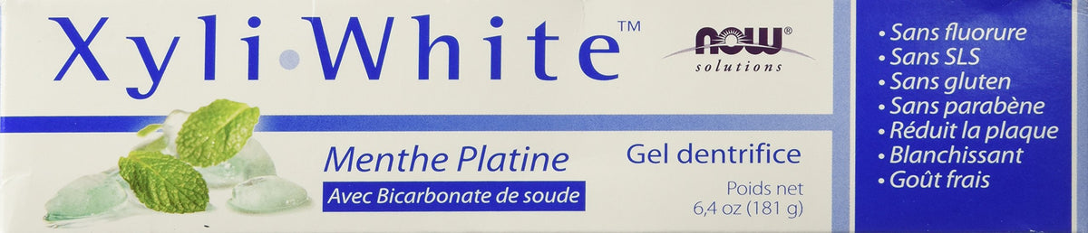 Now Foods XyliWhite Baking Soda Toothpaste Platinum Mint 6.4 oz β Pack of 4 | Fluoride-Free, Xylitol Toothpaste