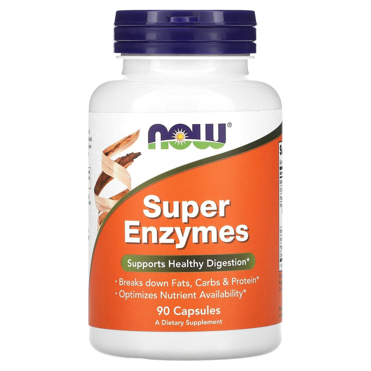 NOW Supplements Super Enzymes 90 Capsules – بروميلين، أملاح صفراء ثور، بنكرياتين وباباين