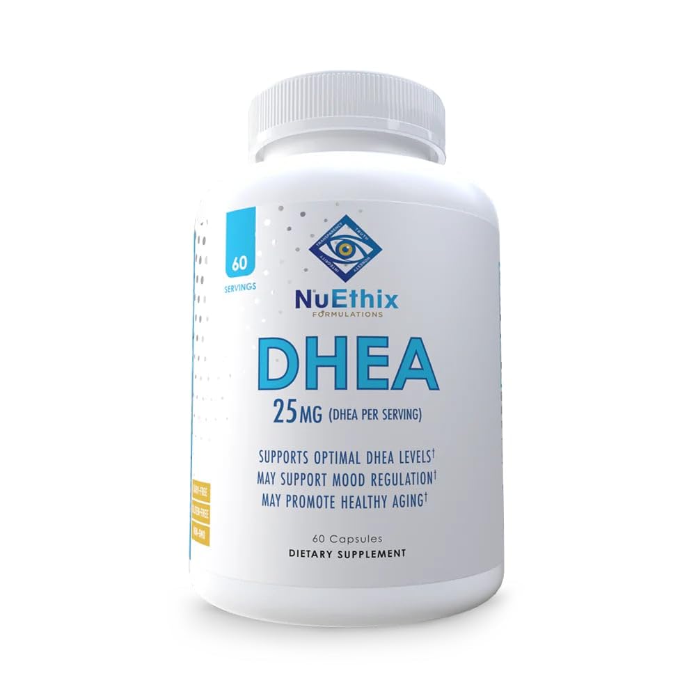 NuEthix DHEA 25mg للنساء والرجال - مستخلص الجريب فروت، 60 حصة، خالٍ من السكر، خالٍ من الجلوتين، غير معدل وراثيًا